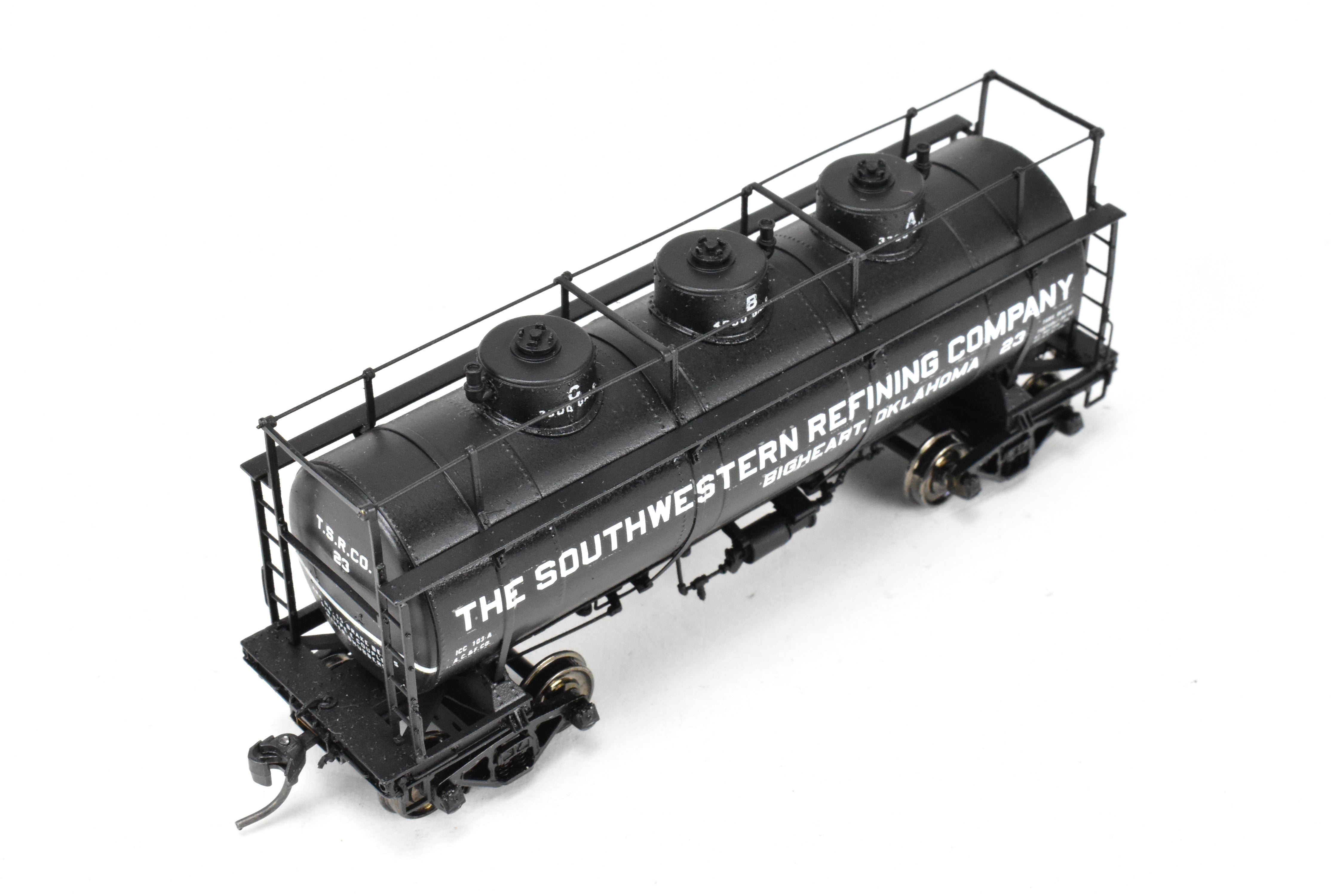 HO Scale Brass Model Train - W&R Enterprises Various Roads AC&F 10,000 GAL 3 - Dome Tank Car Featuring High Walkway and Custom Paint by The Southwestern Refining Company
