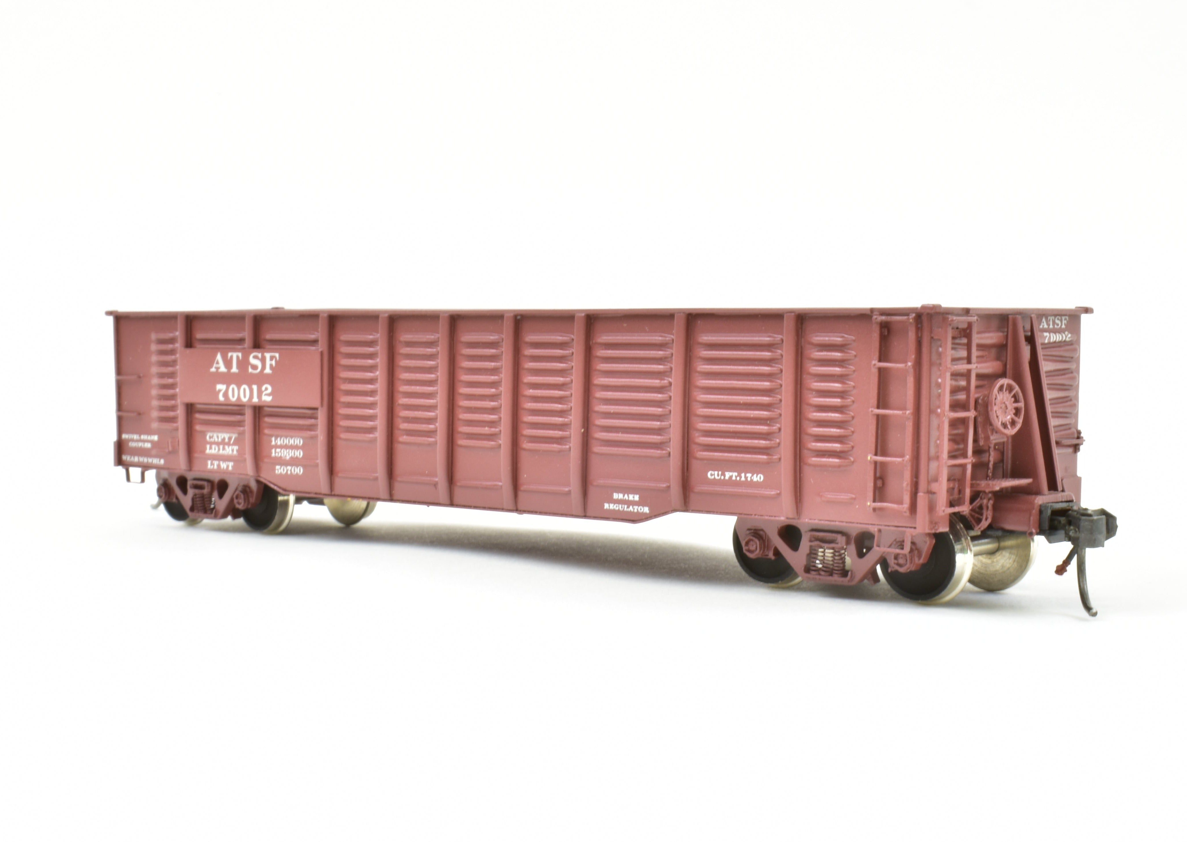 HO Scale Brass Gondola Model by OMI - Overland Models, Inc., ATSF - Santa Fe 100 Ton Pro - Painted Gondola with Road Number 70012