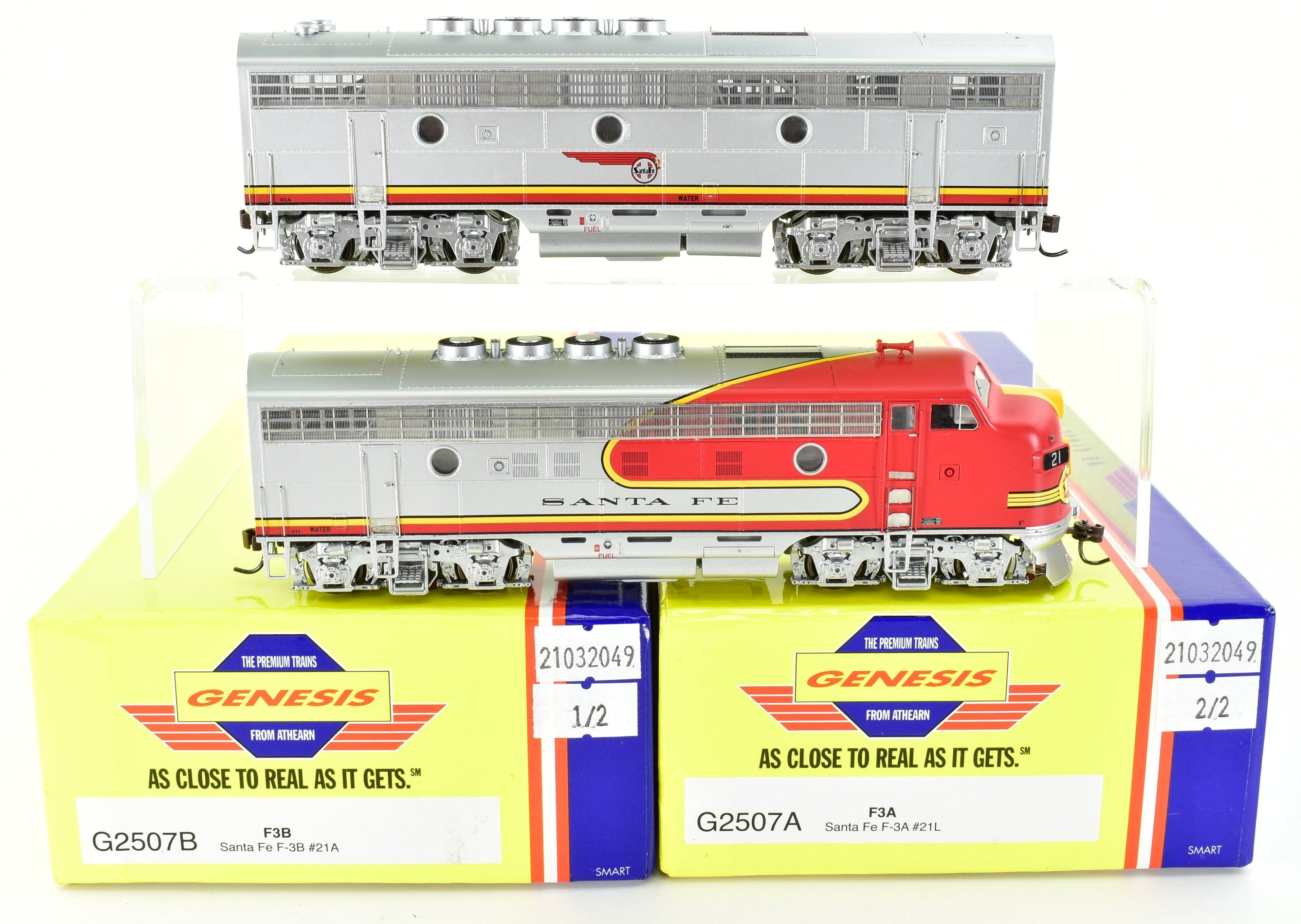 HO Scale Athearn Genesis American Steamship Freight - Santa Fe EMD F3A and F3B Locomotive Set Number 21L and 21A for Model Railroading Enthusiasts