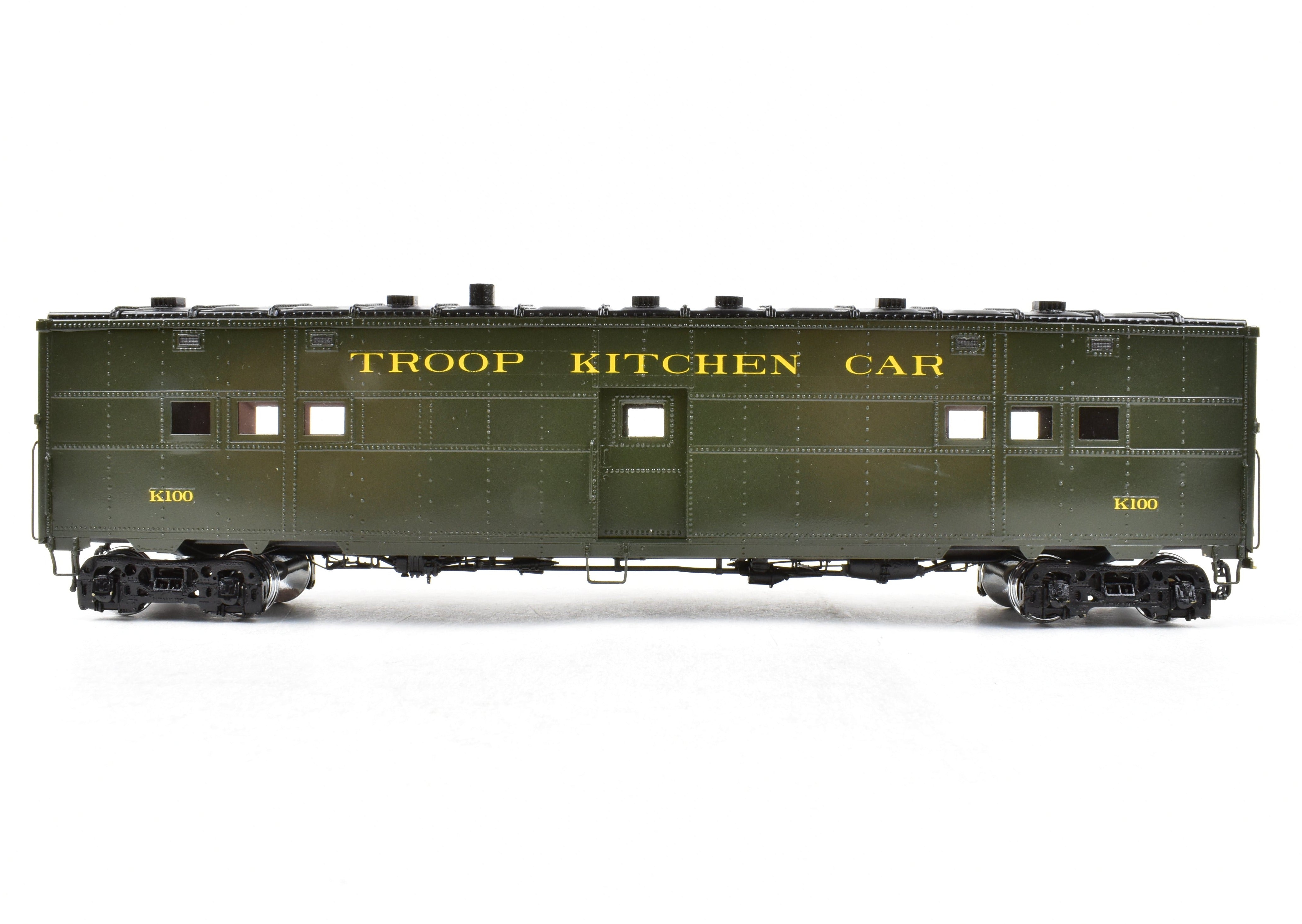 Steam Brass Pullman Troop Kitchen Car FP K100 Model by River Raisin, Ideal for Model Train Enthusiasts