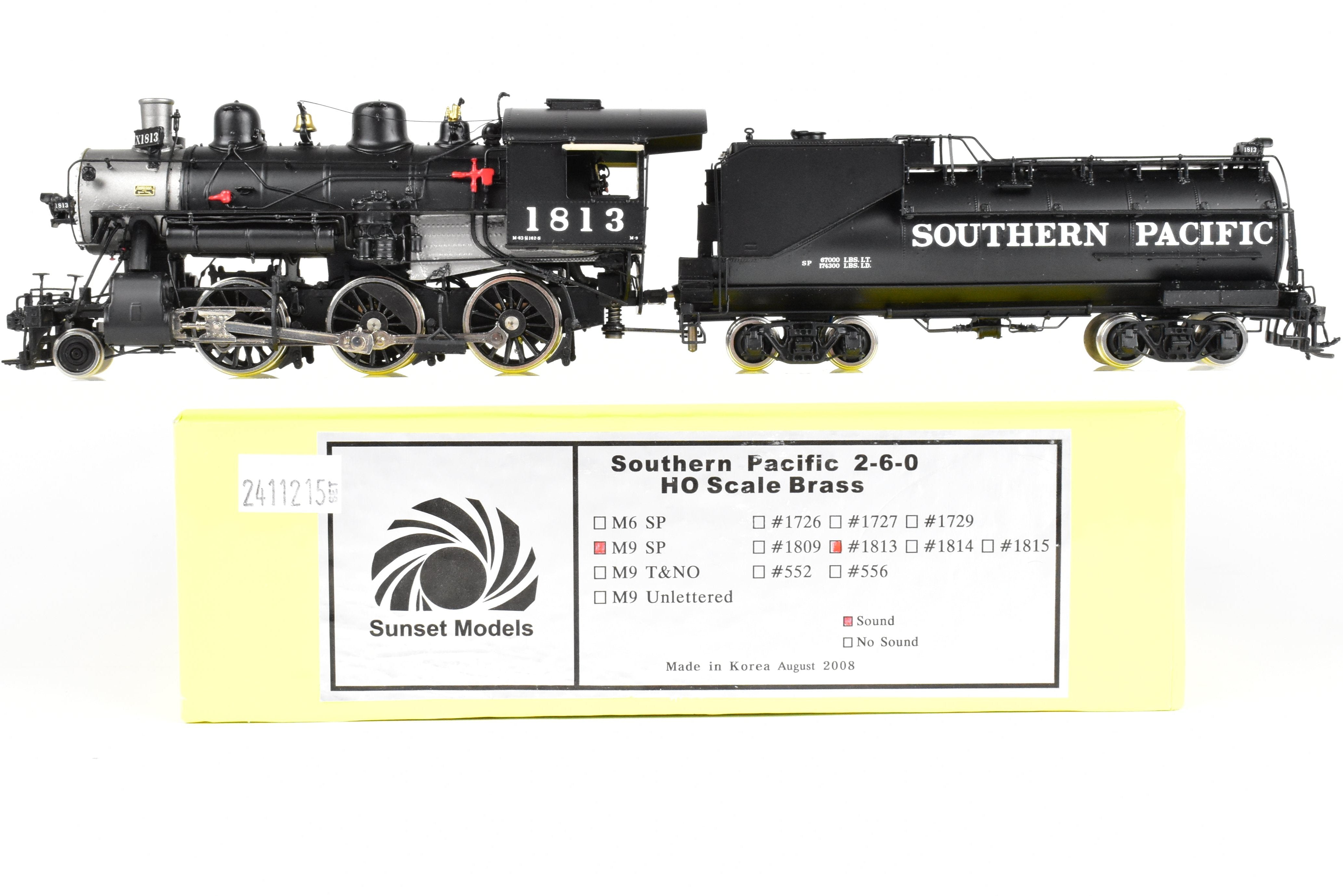 HO Scale Brass Model Train - Sunset Models Southern Pacific M - 9 2 - 6 - 0 FP Locomotive No. 1813 Equipped with QSI DCC and Sound System