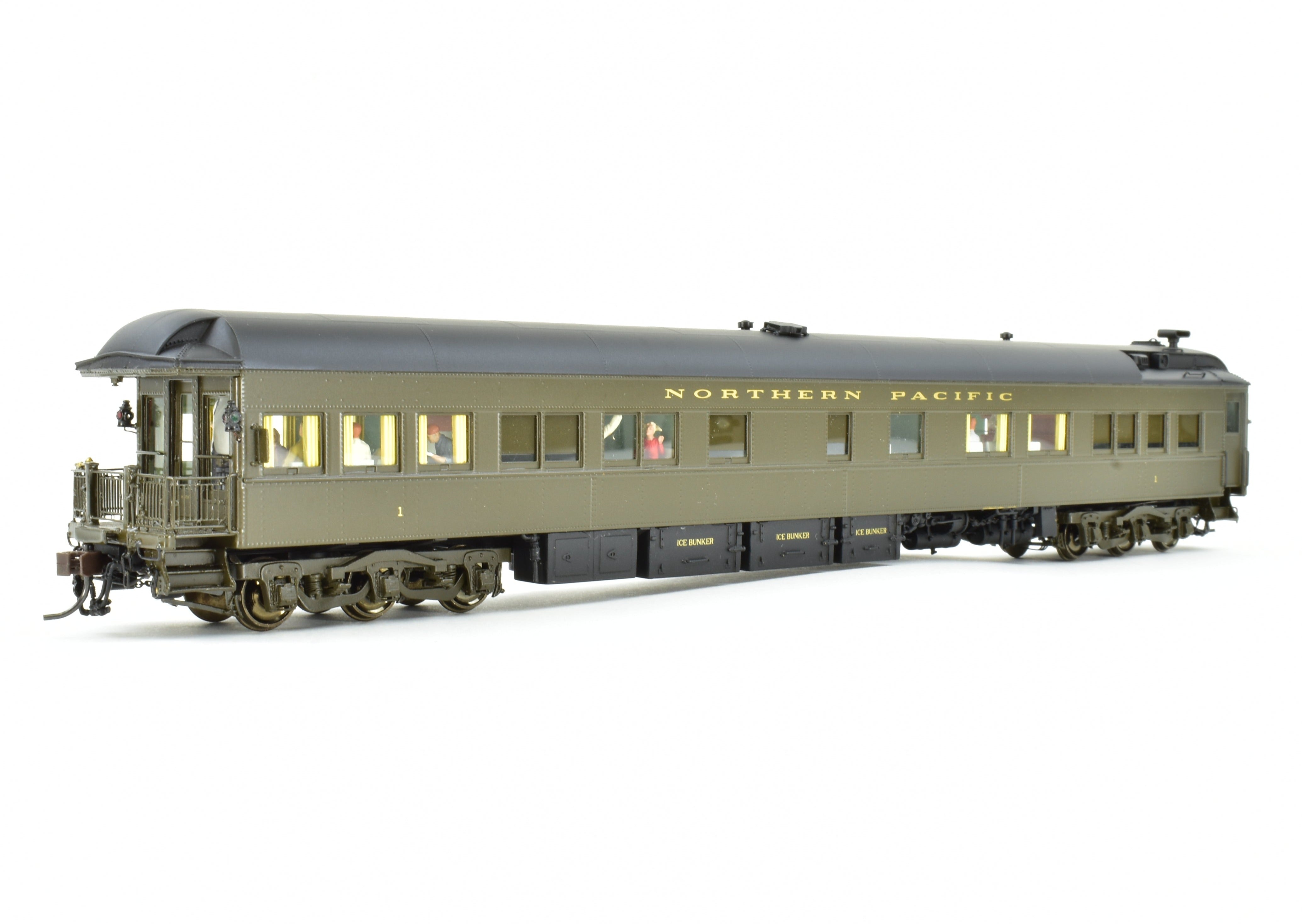 HO Scale Brass Model Northern Pacific Business Car #1 Version 1, Factory-Painted in Pullman Green by W&R Enterprises