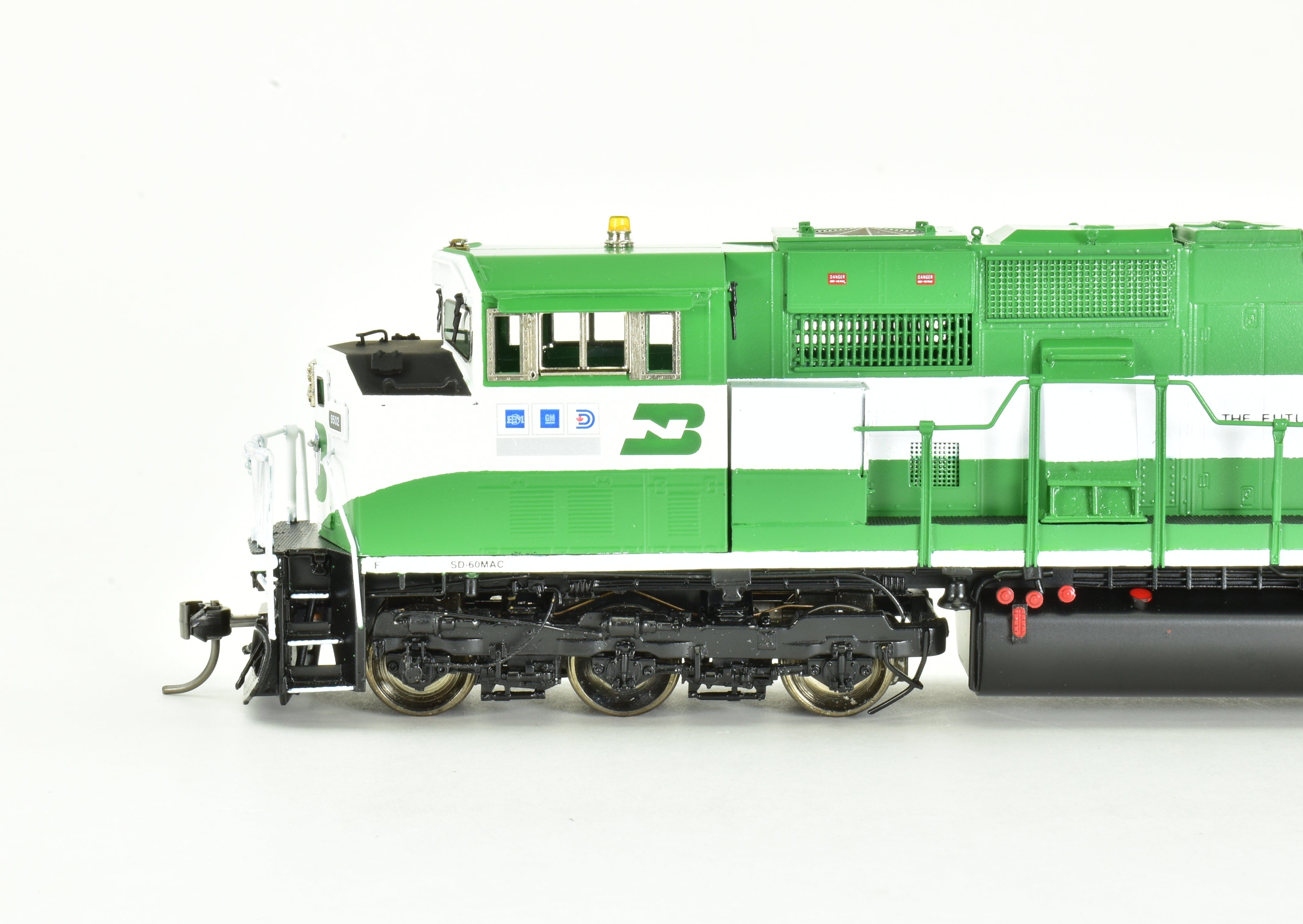 HO Scale Brass BN SD60MAC FP No. 9502 by Overland Models with HTCR Trucks