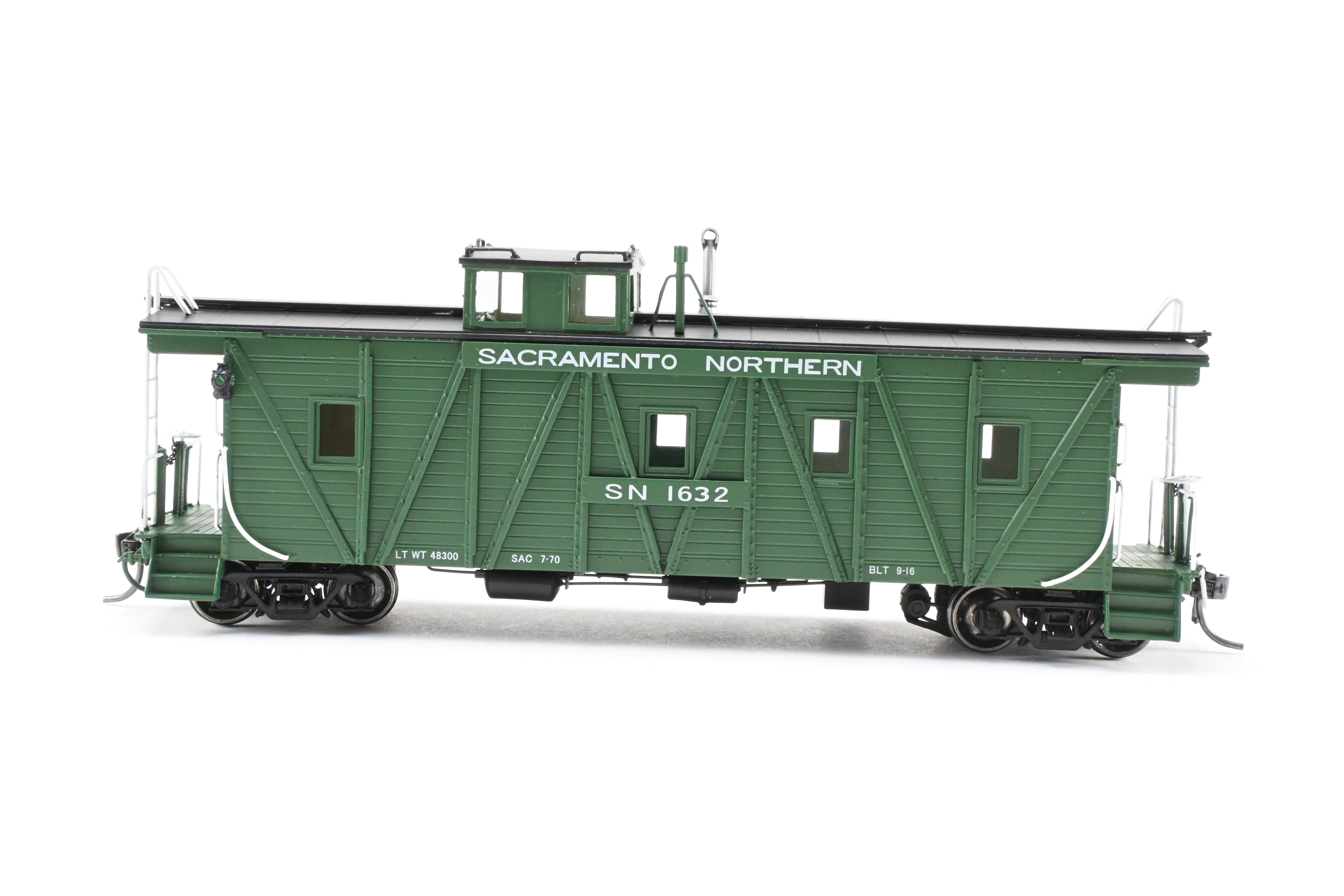 New HO Scale Brass Sacramento Northern Caboose #1632, Square End, FP Green