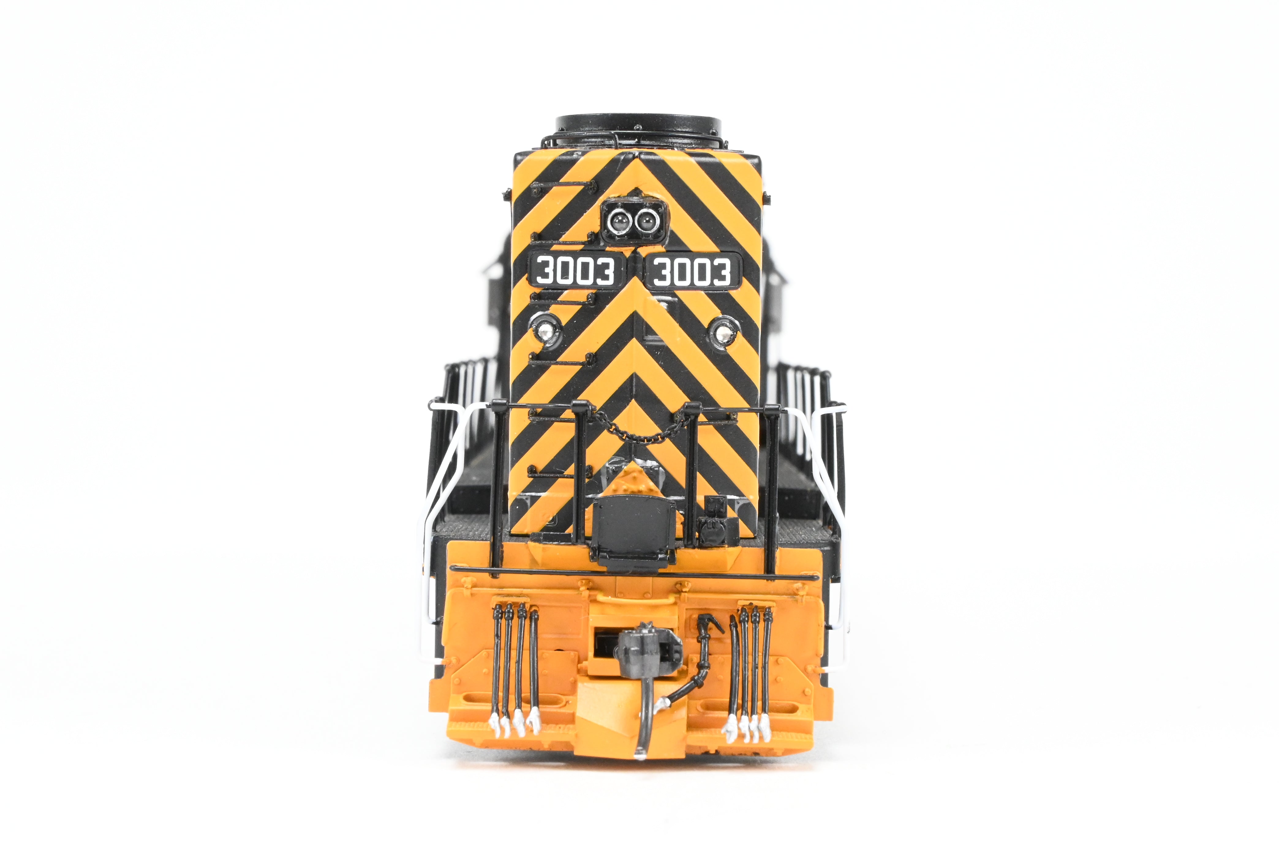 HO Scale Brass Diesel Locomotive Model - Overland Models, Inc. Denver And Rio Grande Western EMD GP30 FP in Black/Orange Color, Numbered #3003, Equipped with DCC & Sound