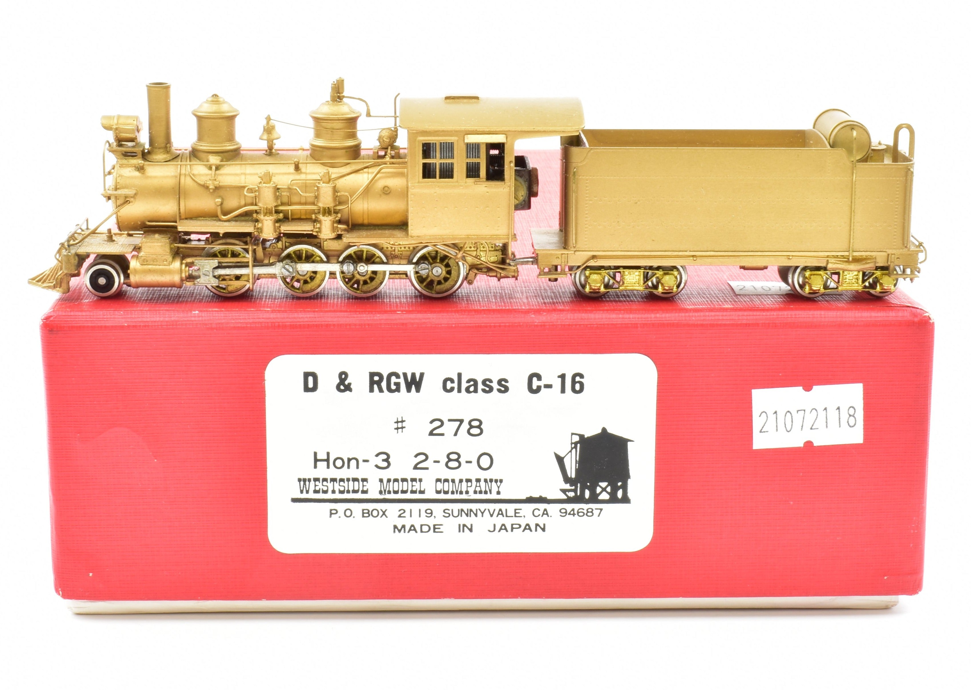Brass Model Train - Westside Model Co. D&RGW Denver & Rio Grande Western C - 16 2 - 8 - 0 Steam Locomotive #278