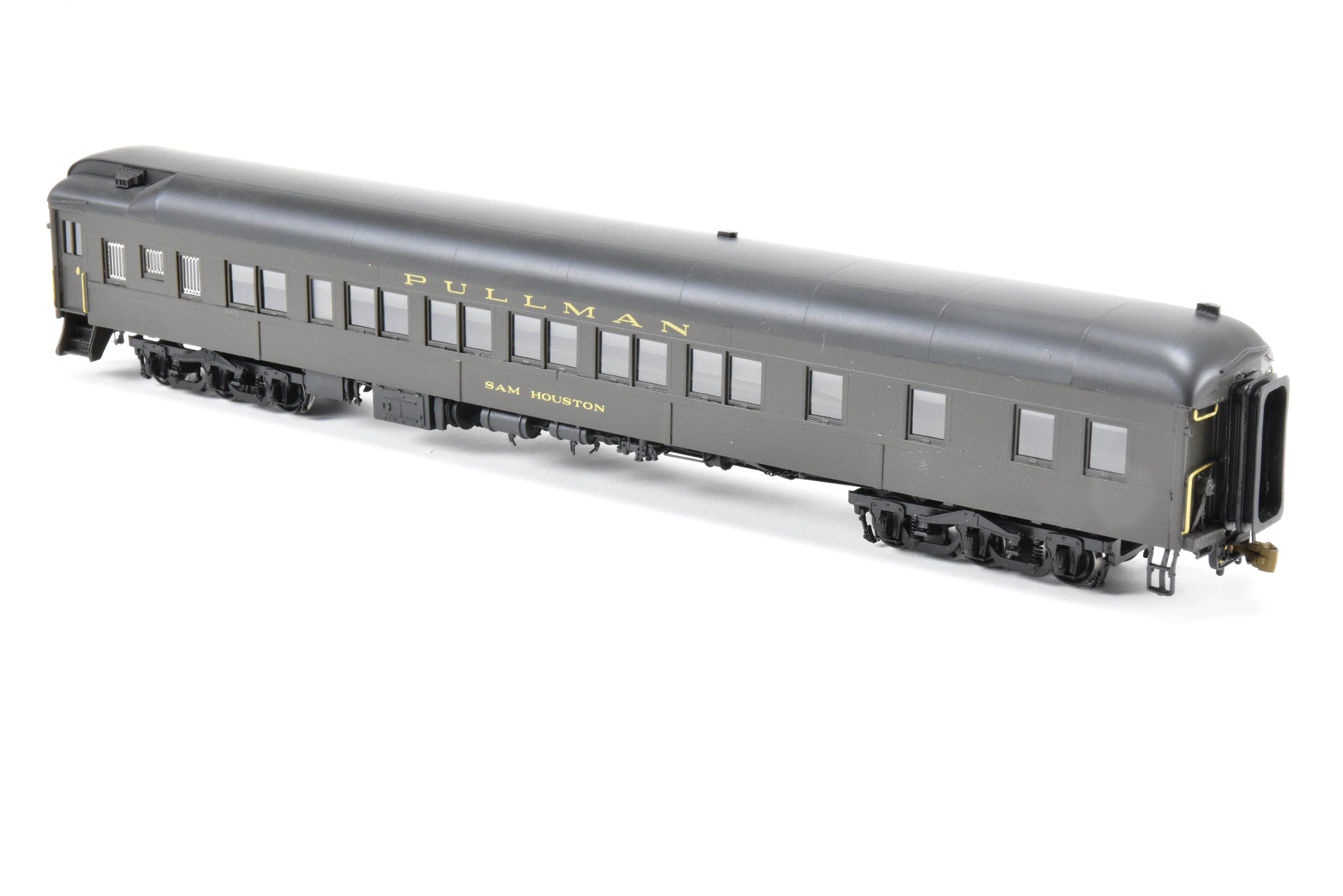 HO Scale Brass Precision Scale Co. (PSC) Pullman 80-Foot Sleeper Model with 10-1-2 Plan 4074 and Single Vestibule, Mechanically Air-Lettered 'Sam Houston'