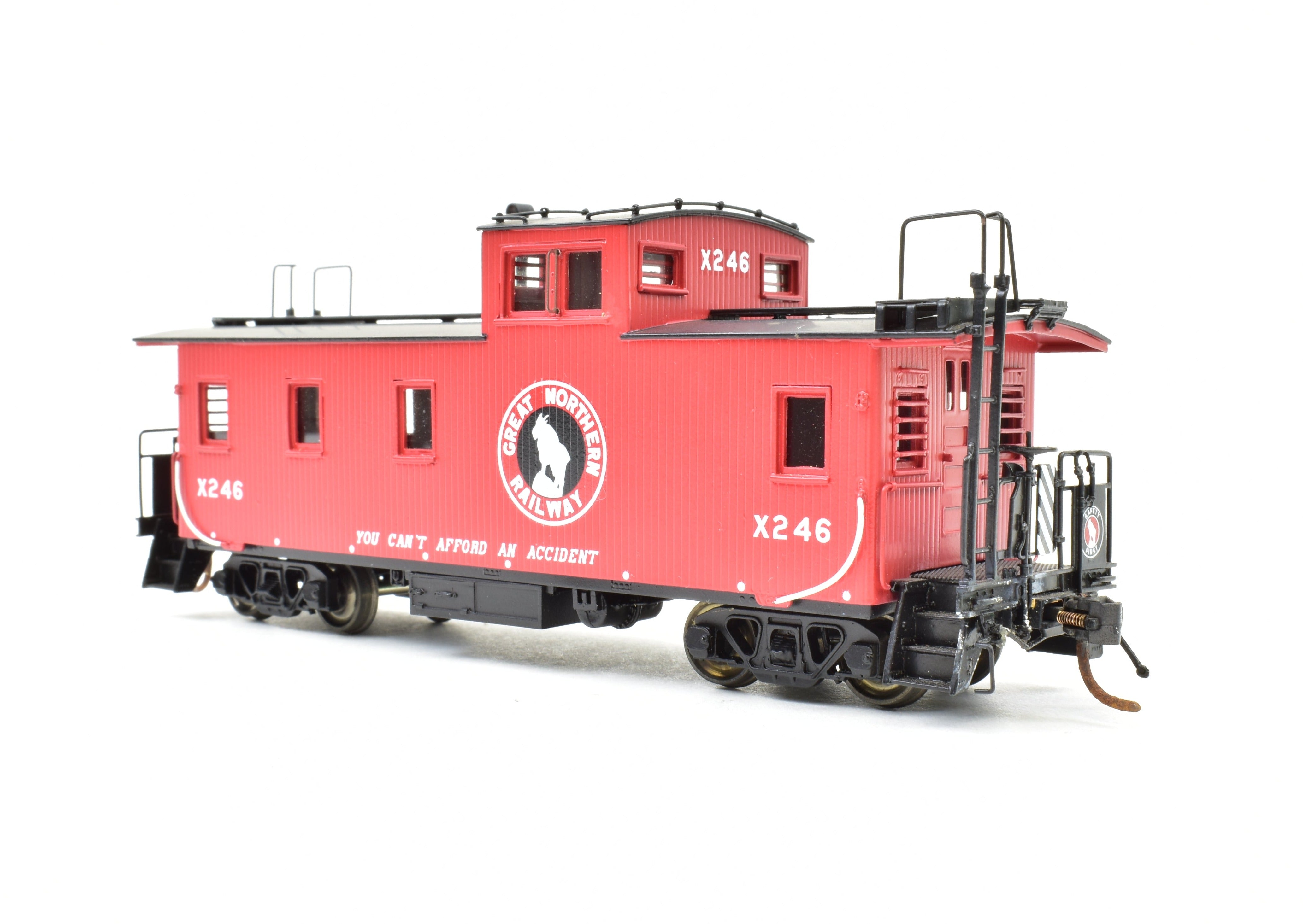 HO Scale Brass Model Train Caboose by Overland Models, Inc. (OMI) - Great Northern 30-Foot Wood Caboose, Factory Painted with Road Number X246
