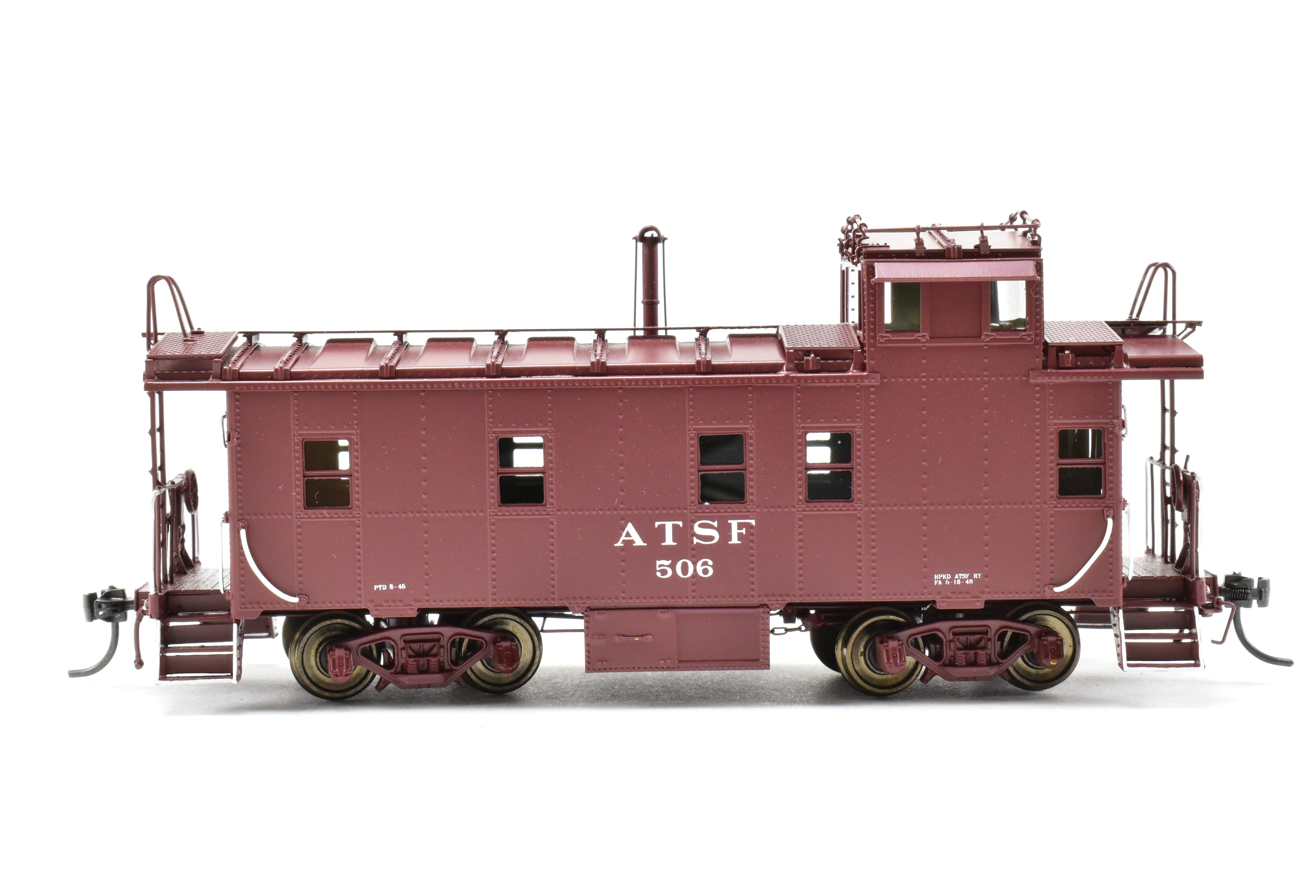 HO Scale Brass Division Point (DVP) Santa Fe Style Peaked Roof Caboose with Antenna and Factory Painted Finish, Road Number FP #506