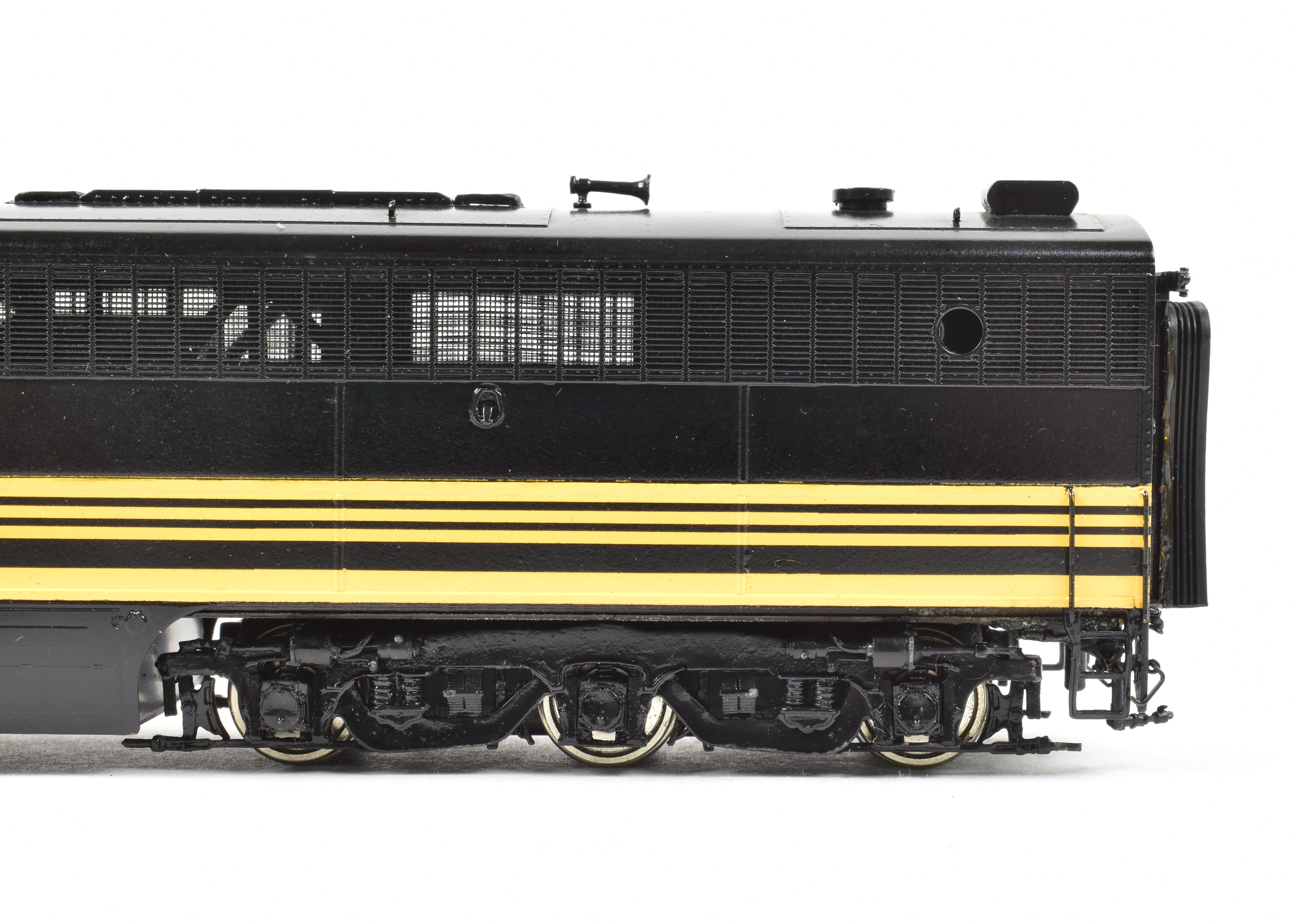 HO Scale Brass Model Train Key Imports D&RGW - Denver & Rio Grande Western Alco PA A/B/A Set Locomotive in Black and Yellow Color Scheme
