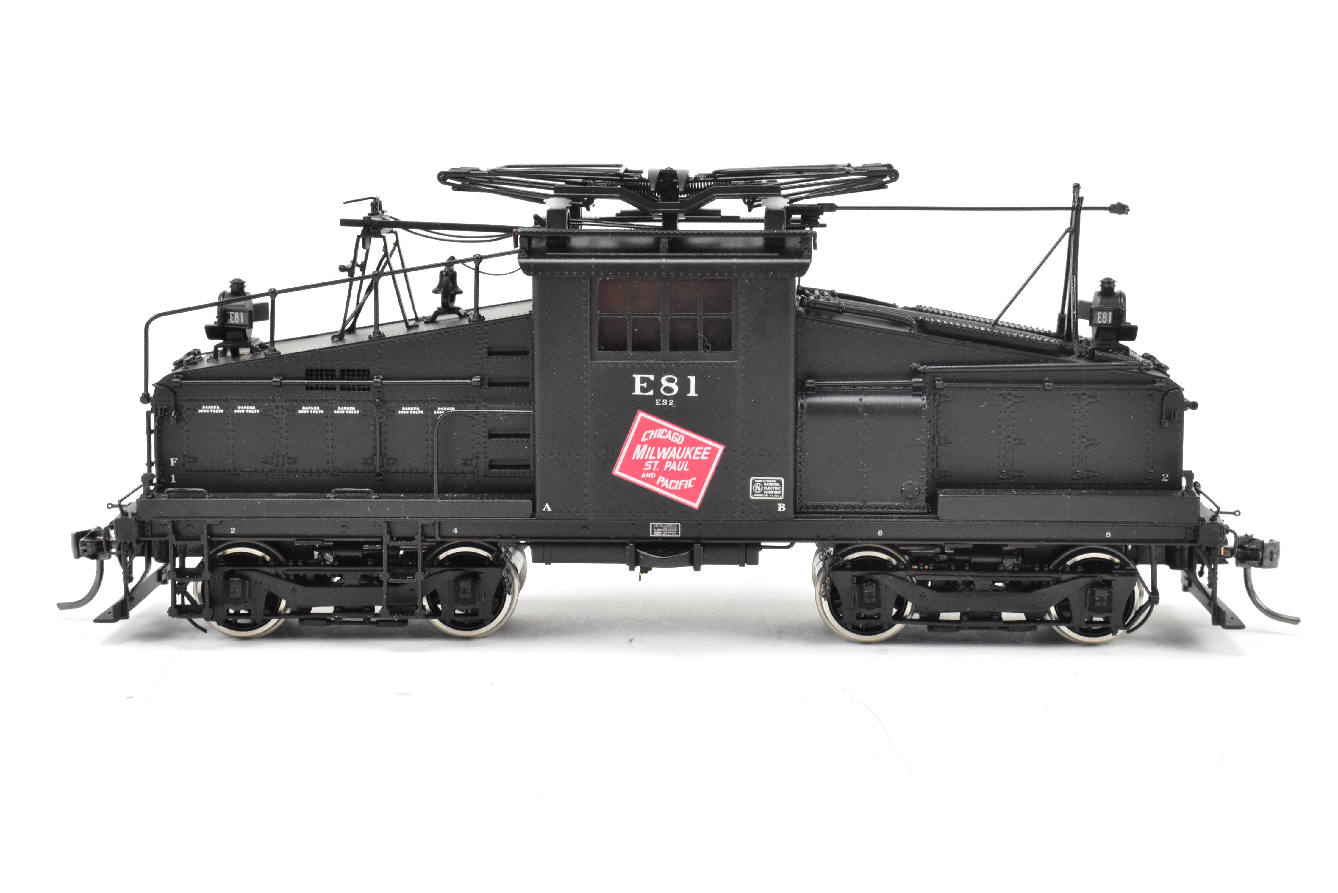 HO Scale Brass Model Train - Overland Models Inc. Milwaukee Road ES - 2 Electric Switcher F/P in Black Color, DCC Ready with New NWSL Gears, Numbered #E81
