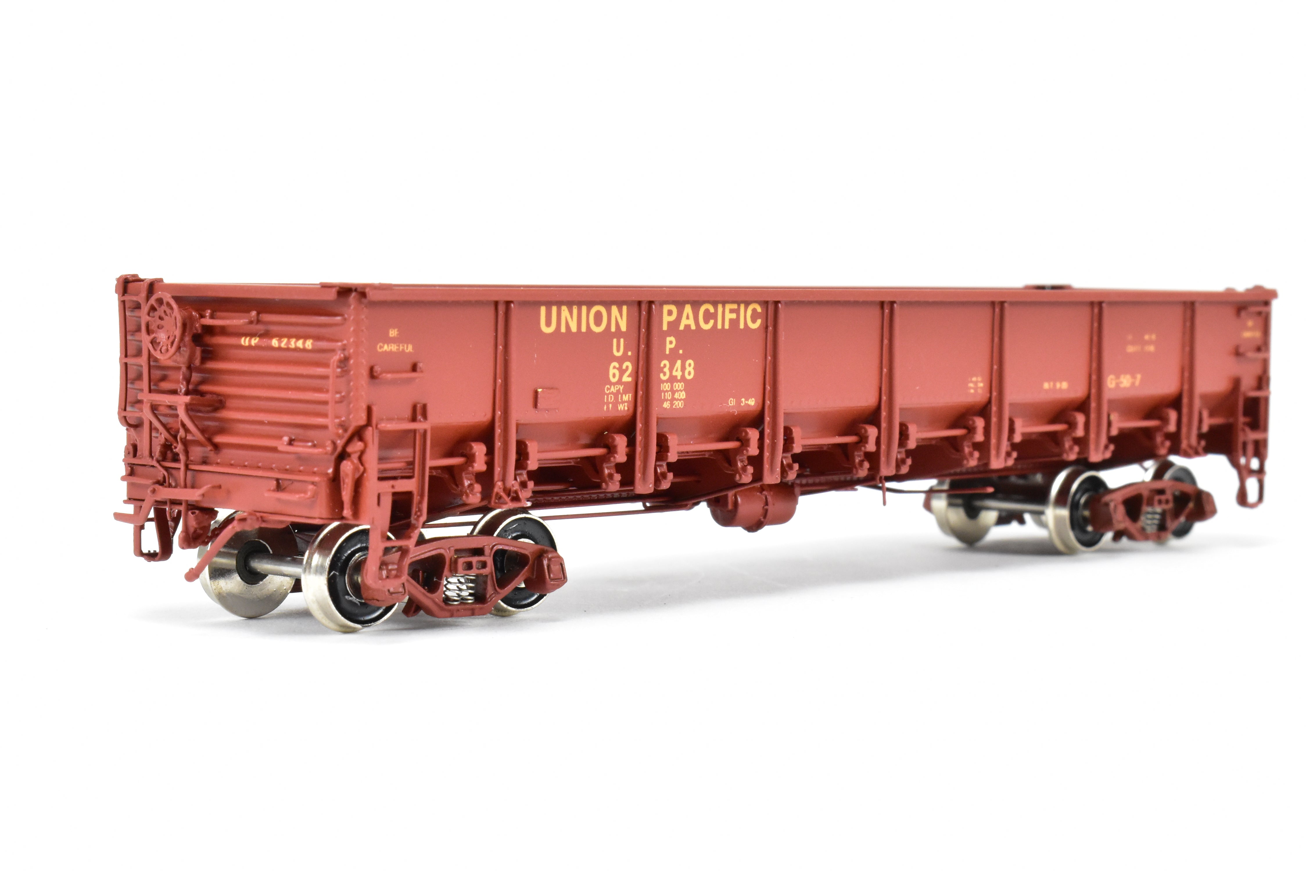 HO Scale Brass Challenger Imports Union Pacific Class G50 - 7 Drop Bottom Gondola Model, Version 2 with Rivet Side Sheets, Factory - Painted and Numbered FP #62348