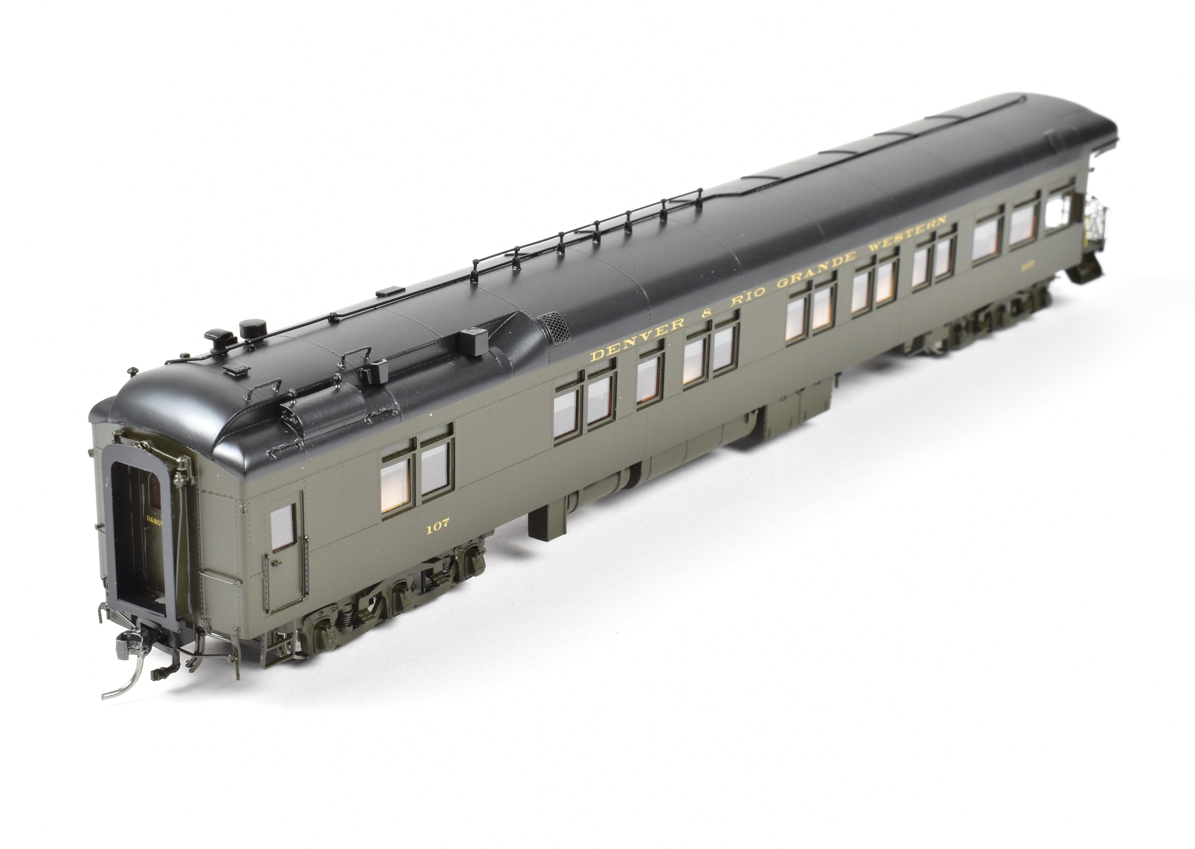 HO NEW Brass North Bank Line D&RGW 107 Business Car in Pullman Green (1951 - 1955)