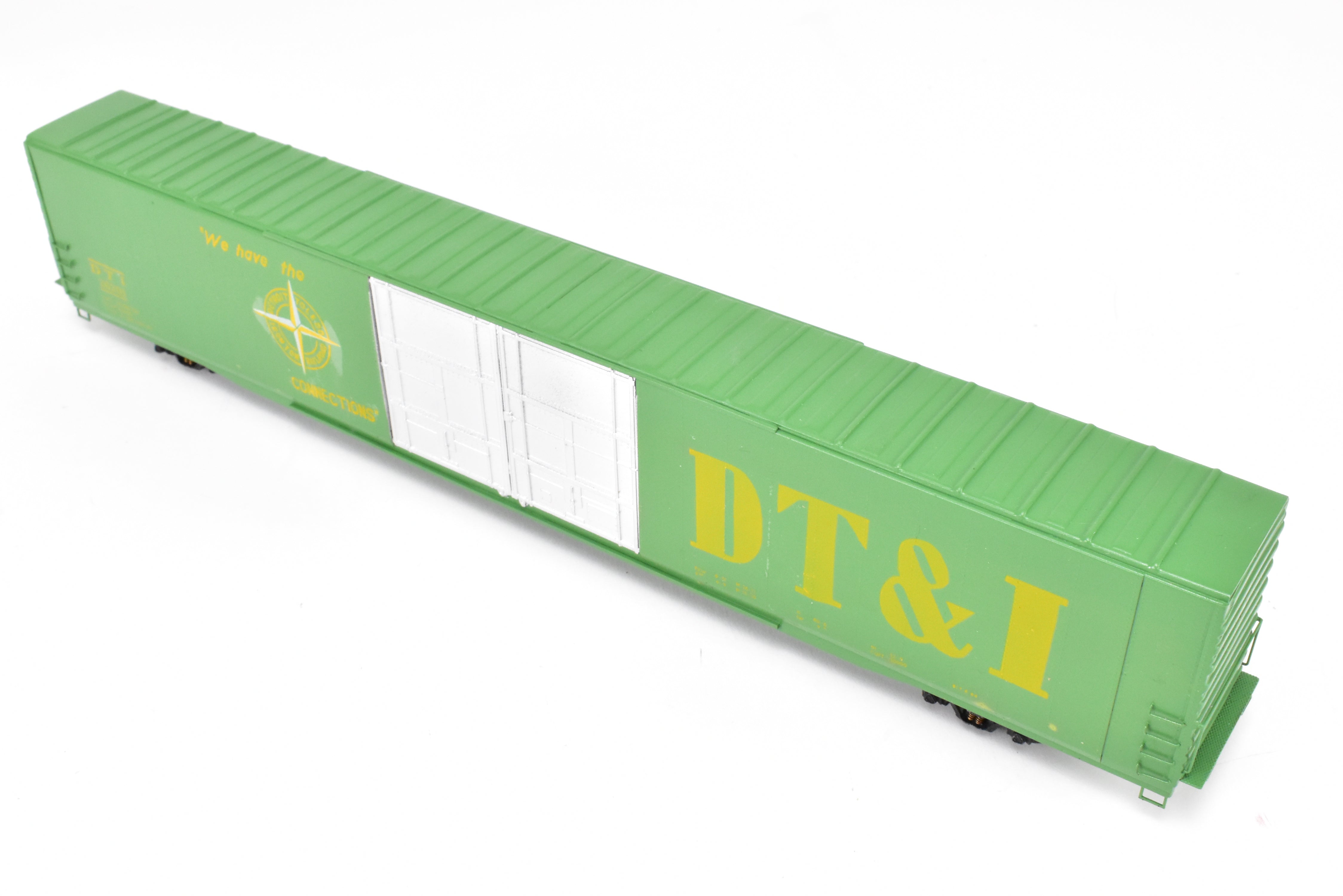HO Scale Brass Model Trains - Detroit Toledo & Ironton (DT&I) 86 Foot High - Cube Boxcar, Custom - Painted in Lime Green, Model Number CP DT&I 26201