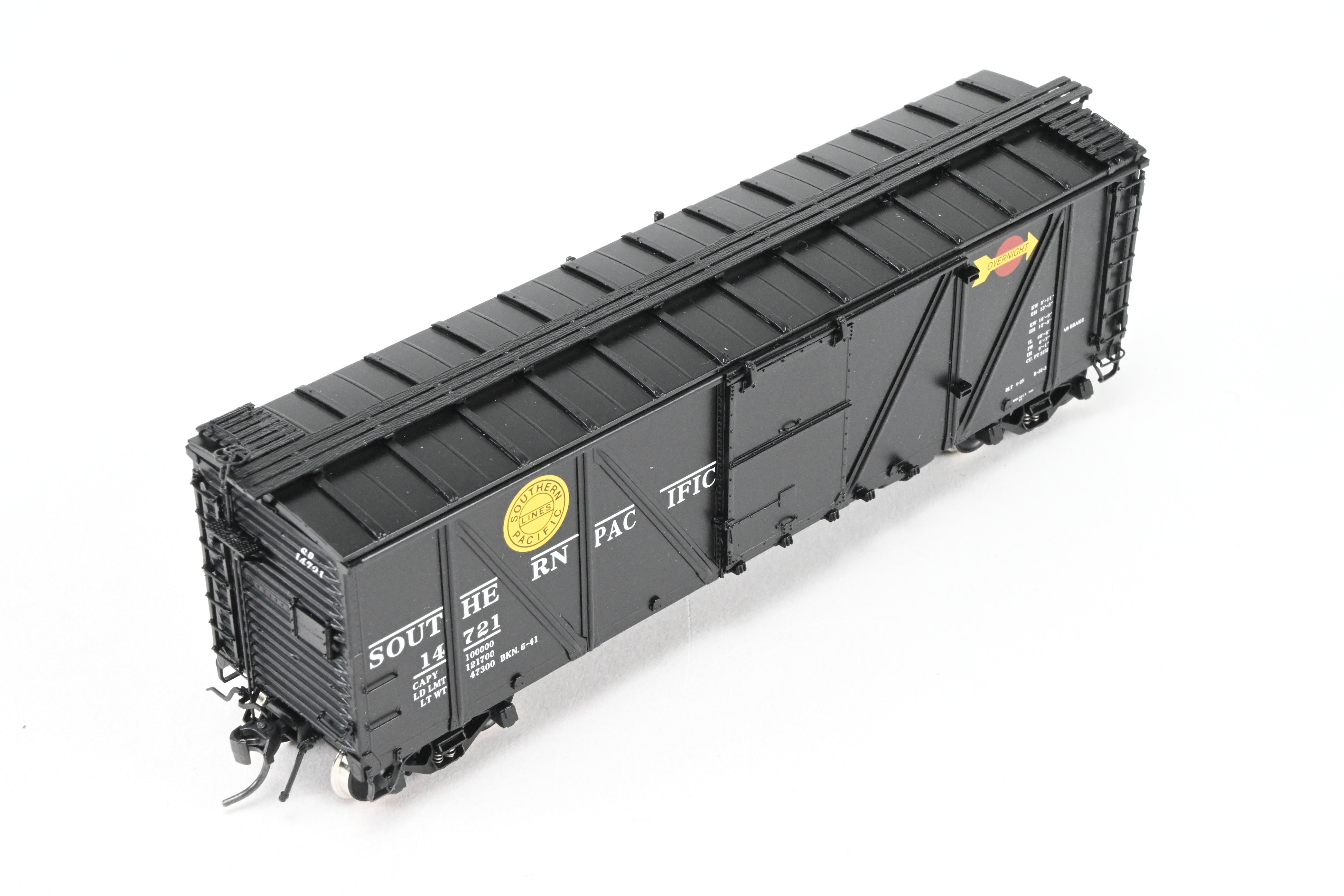 HO Scale Brass Box Car - Challenger Imports SP - Southern Pacific Class B - 50 - 15 Outside Braced Steel Sheathed Box Car with Murphy Radial Roof, Factory Painted for Overnight Service #14721