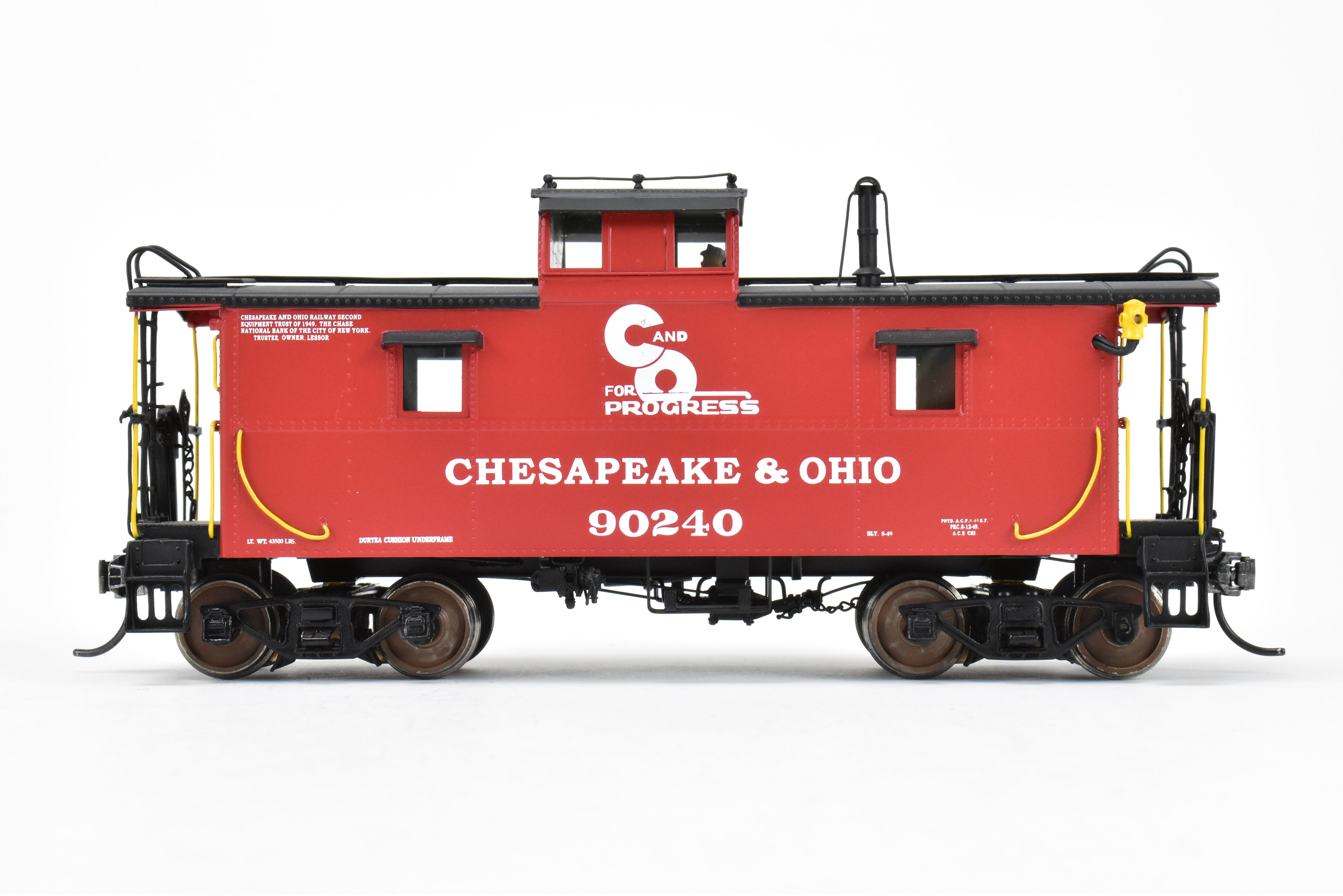 1:48th O Scale Brass Sunset 2-Rail C&O Chesapeake & Ohio Red/Black Steel Caboose #90240