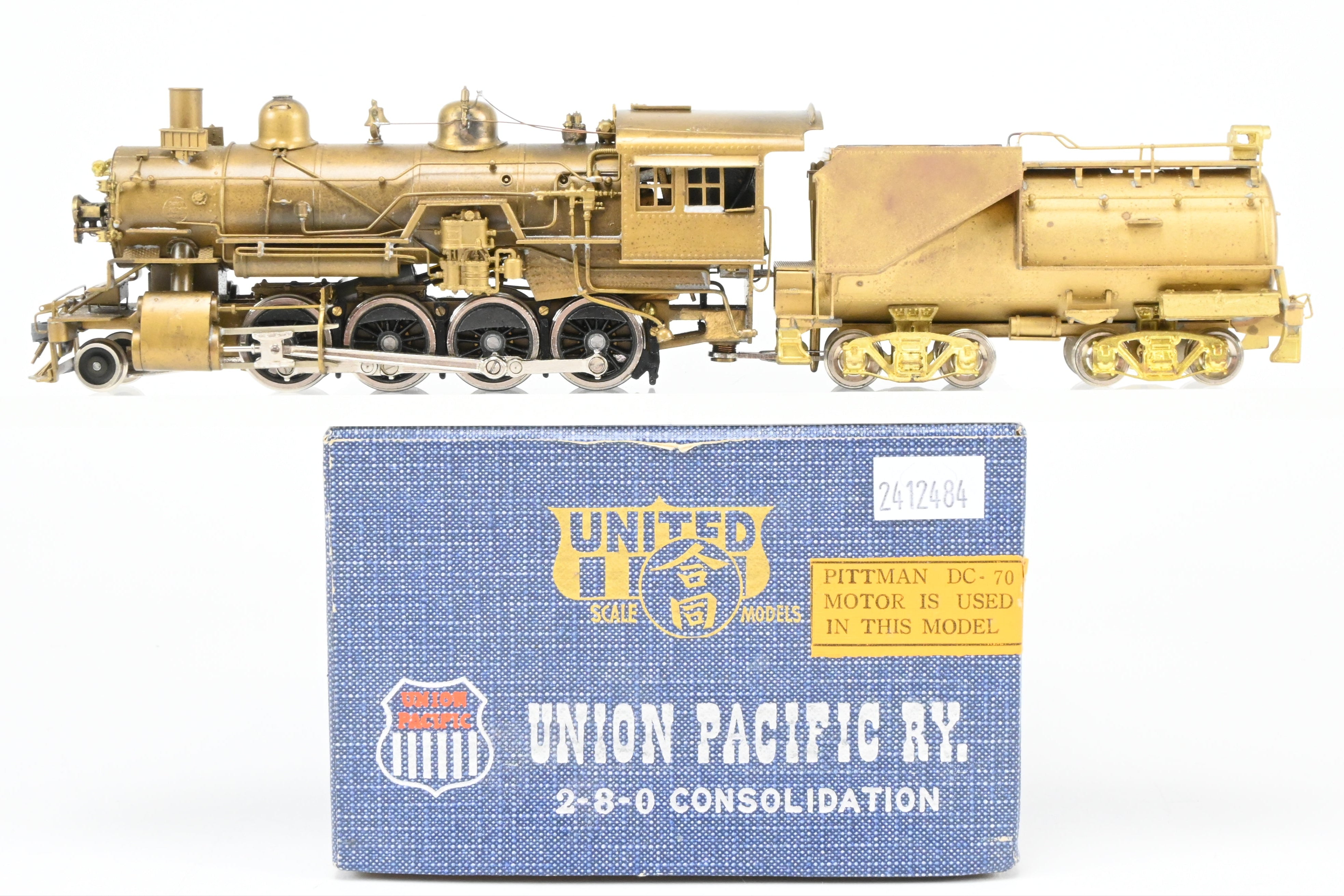 HO Scale Brass PFM United UP Union Pacific 2-8-0 Model with Aftermarket Tender