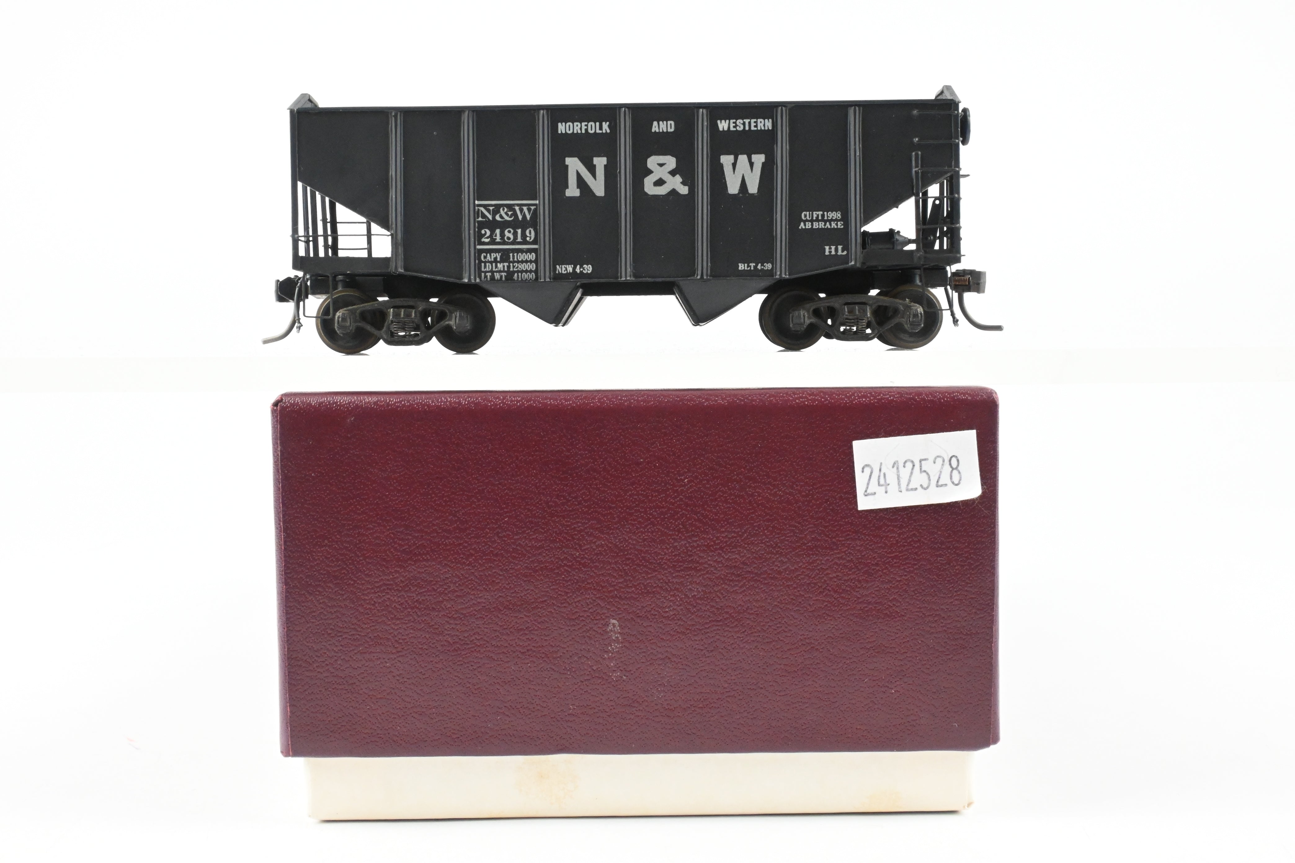 HO Scale Brass Custom Painted N&W (Norfolk & Western) 55-Ton 2-Bay Hopper Model for N&W Coal Trains - REBOXX Packaging
