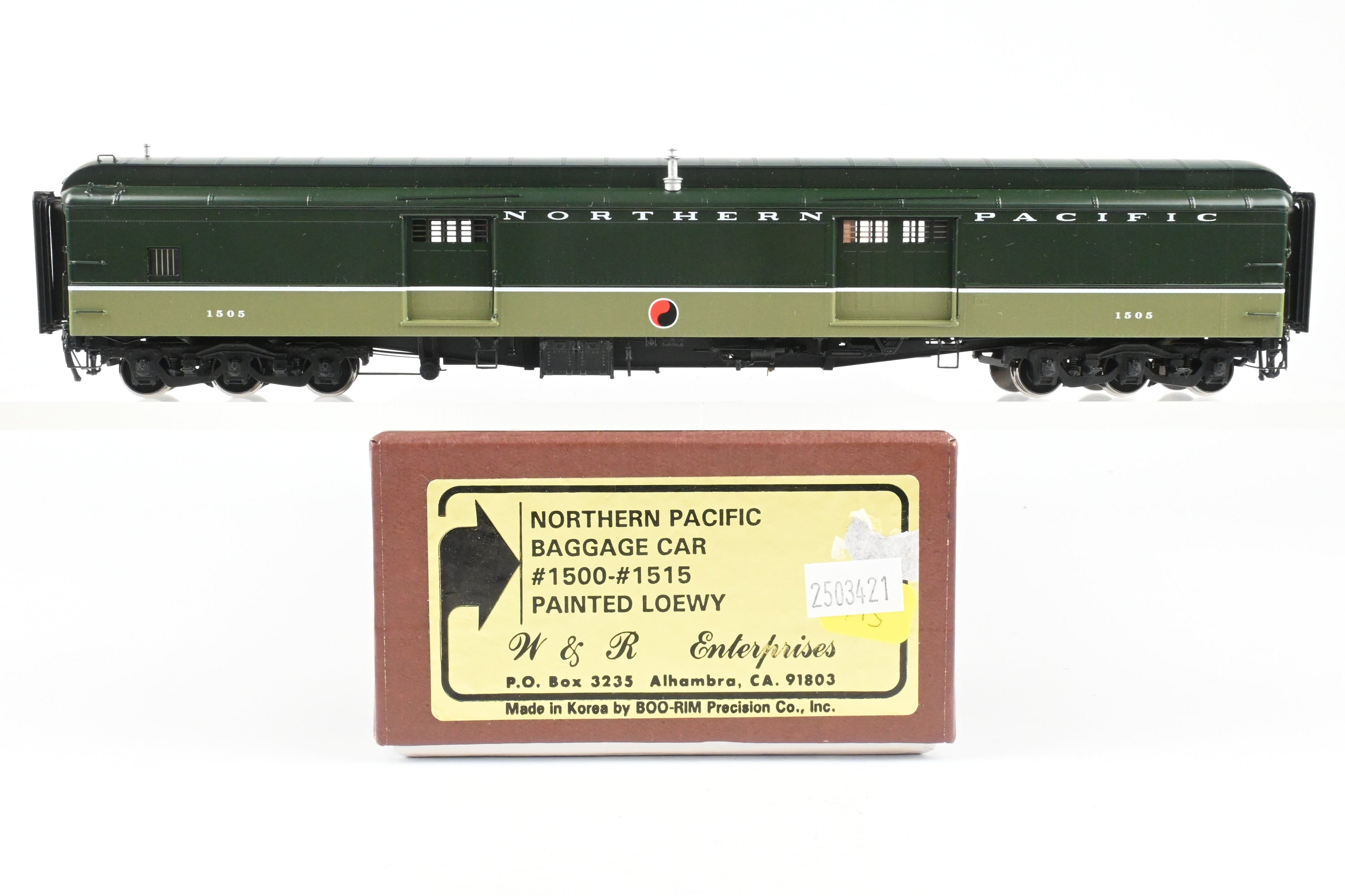 HO Scale Brass Northern Pacific Baggage Car No. 1505 by W&R Enterprises, Factory Painted Loewy