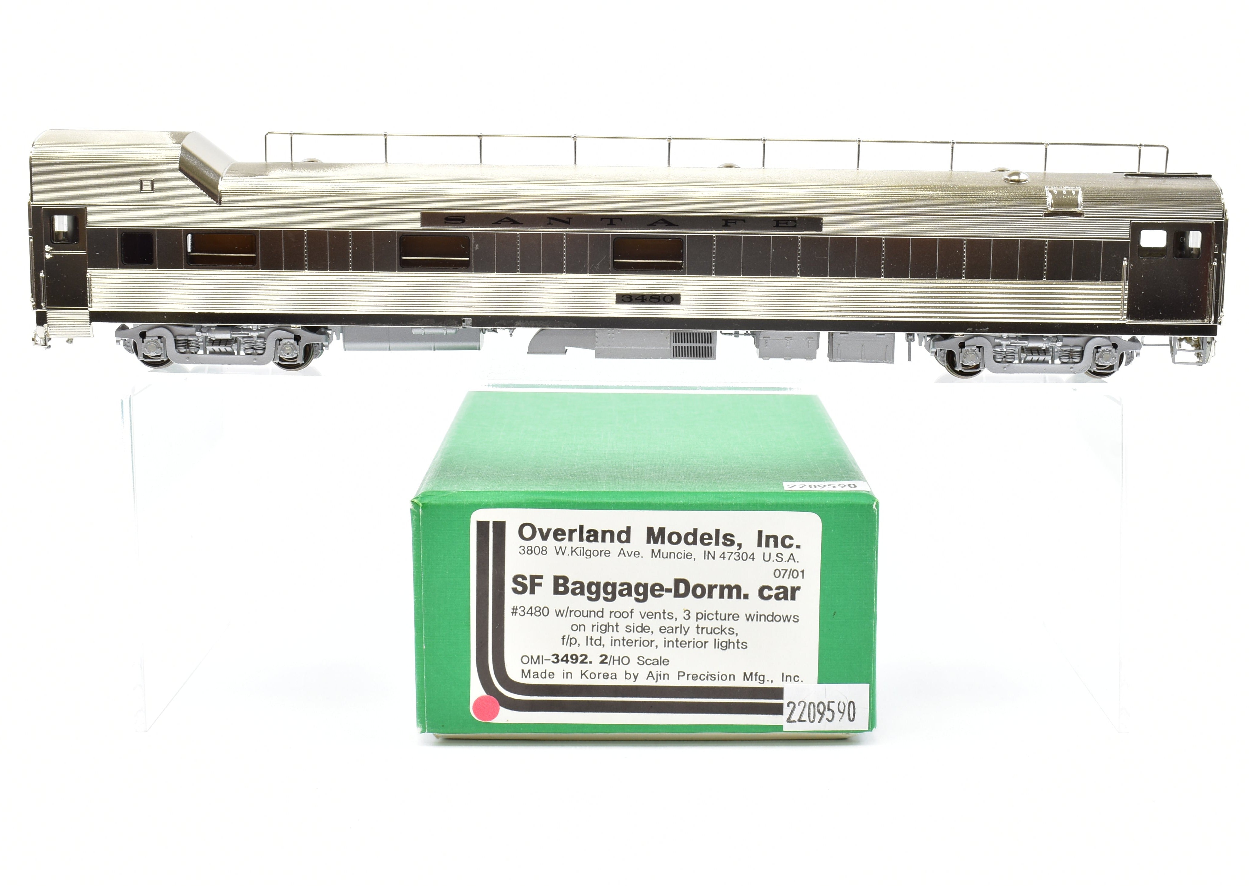HO Scale Brass ATSF - Santa Fe Baggage Dorm Car #3480 by Overland Models