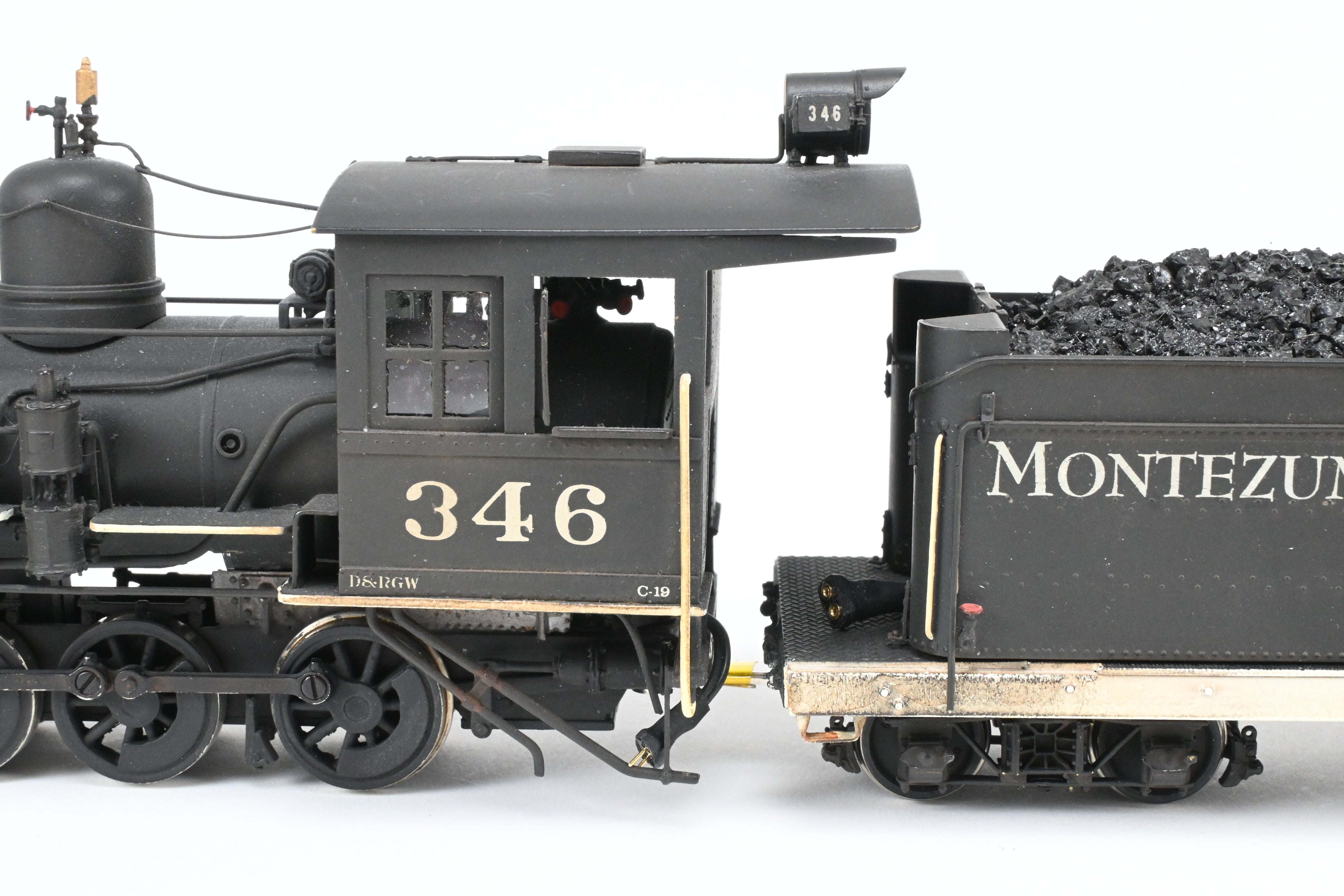 On3 Scale Brass Model Train - Balboa Scale Models' Exclusive Custom Denver & Rio Grande C-19 2-8-0 CP Locomotive with Correct Tender for Montezuma Lumber Co. #346, Featuring Added Details and SoundTraxx Tsunami DCC/Sound System