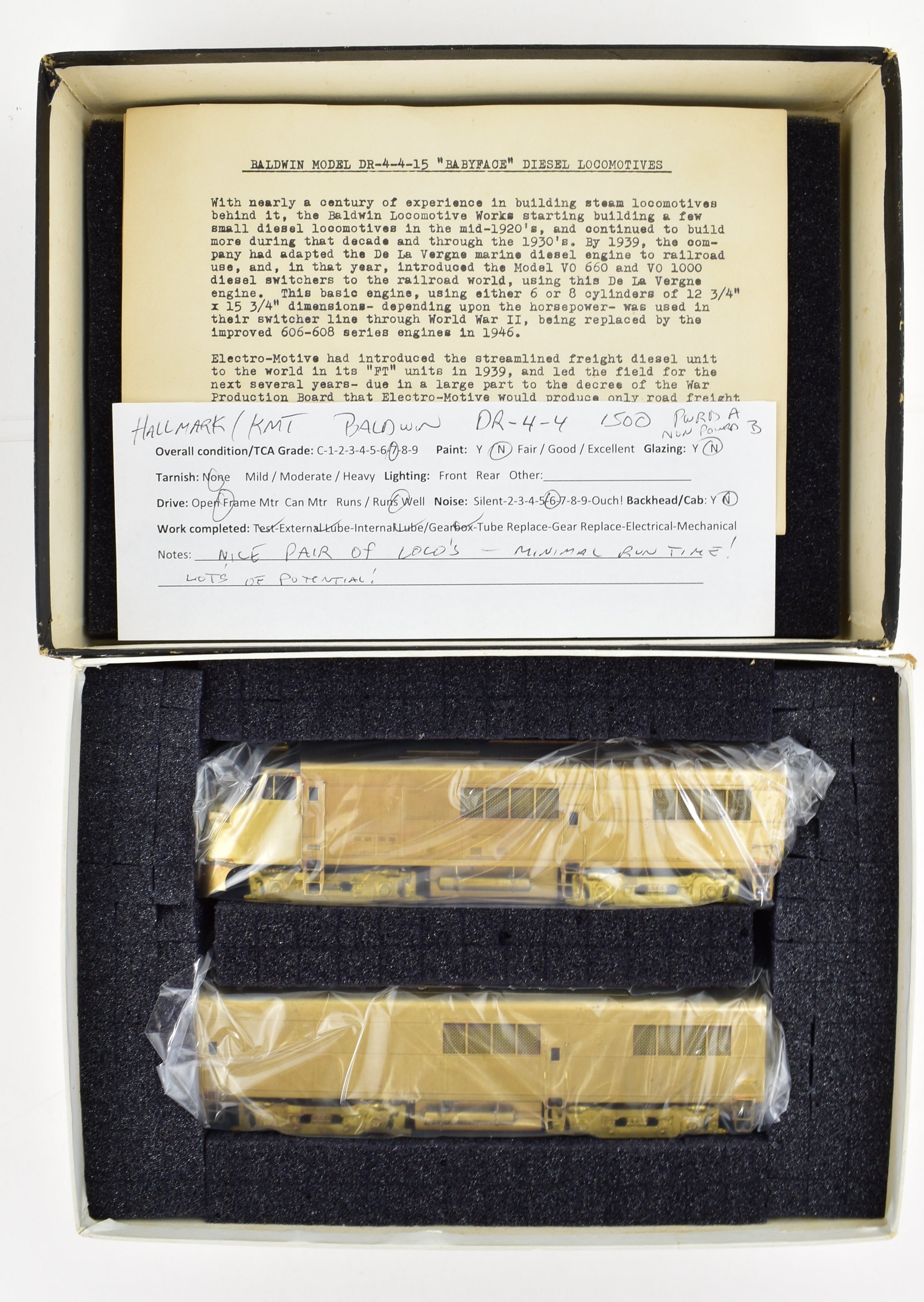 HO Scale Brass Hallmark Baldwin DR-4-4-1500 Baby Face A/B Locomotive Set