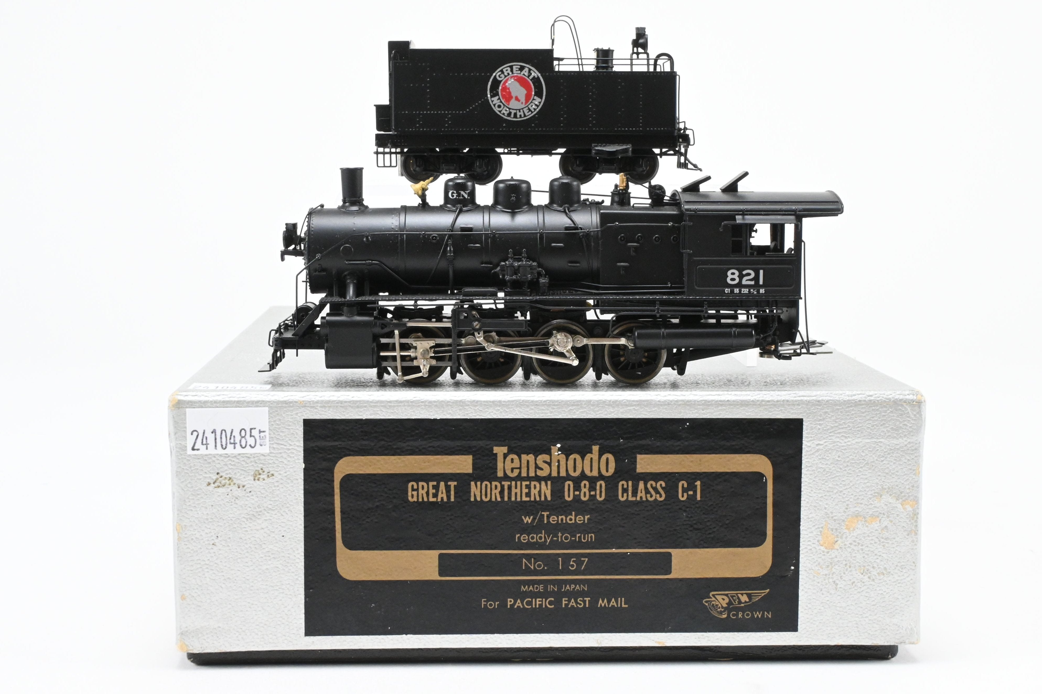 HO Scale Brass Model Train - PFM - Tenshodo Great Northern C - 1 0 - 8 - 0 Switcher Factory Painted Locomotive #821 with TPE Suspension from 1985 Production Run