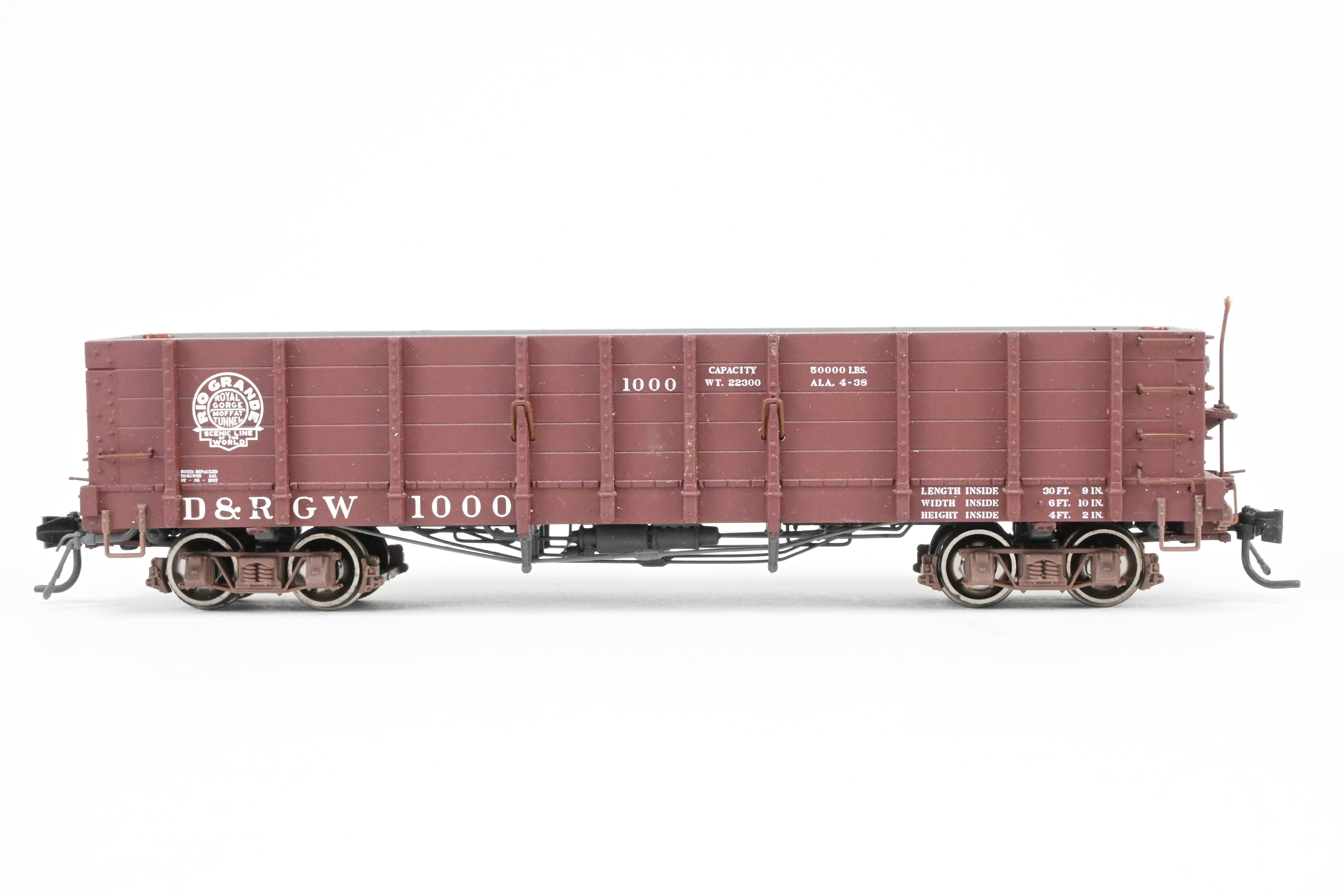 HOn3 Scale Blackstone Models D&RGW - Denver & Rio Grande Western High Side Gondola Model with Moffat Tunnel Herald No. 1000 and Missing Brake Wheel for Model Train Enthusiasts