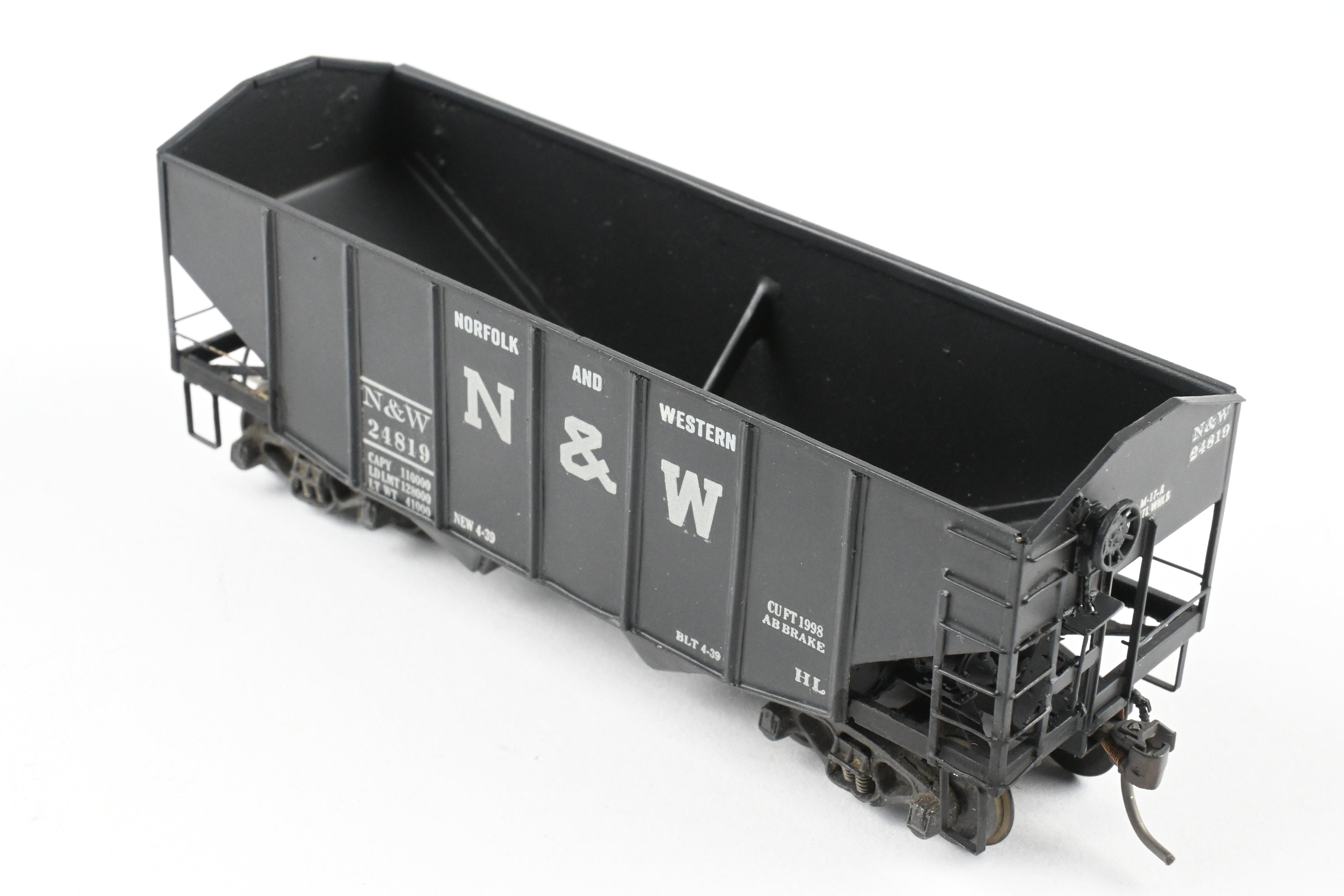 HO Scale Brass Custom Painted N&W (Norfolk & Western) 55-Ton 2-Bay Hopper Model for N&W Coal Trains - REBOXX Packaging