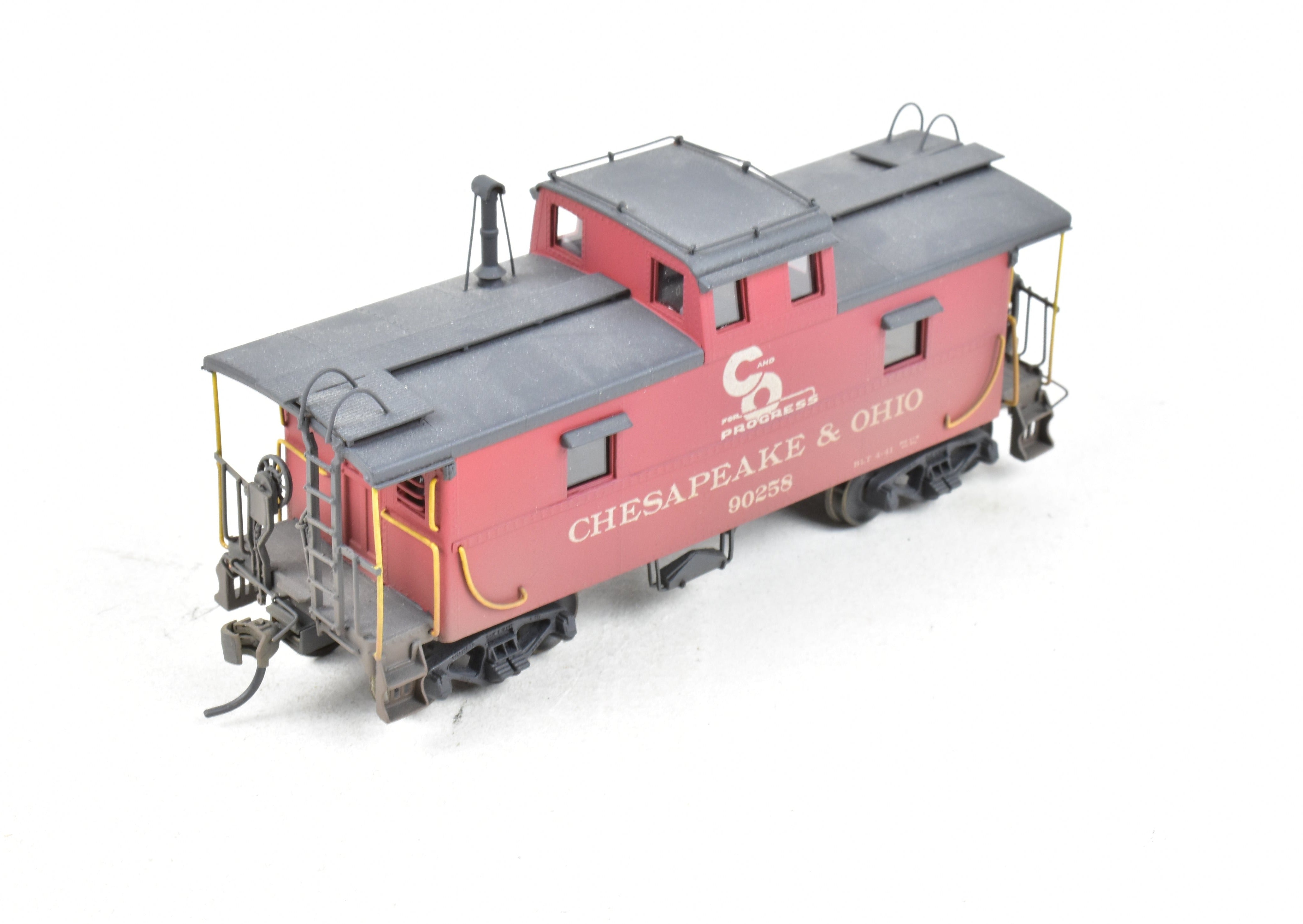 HO Scale Brass OMI - Overland Models, Inc. Chesapeake & Ohio (C&O) Steel Caboose Model from the #90200 - 90299 Series, CP & Weathered Version, Specifically No. 90258