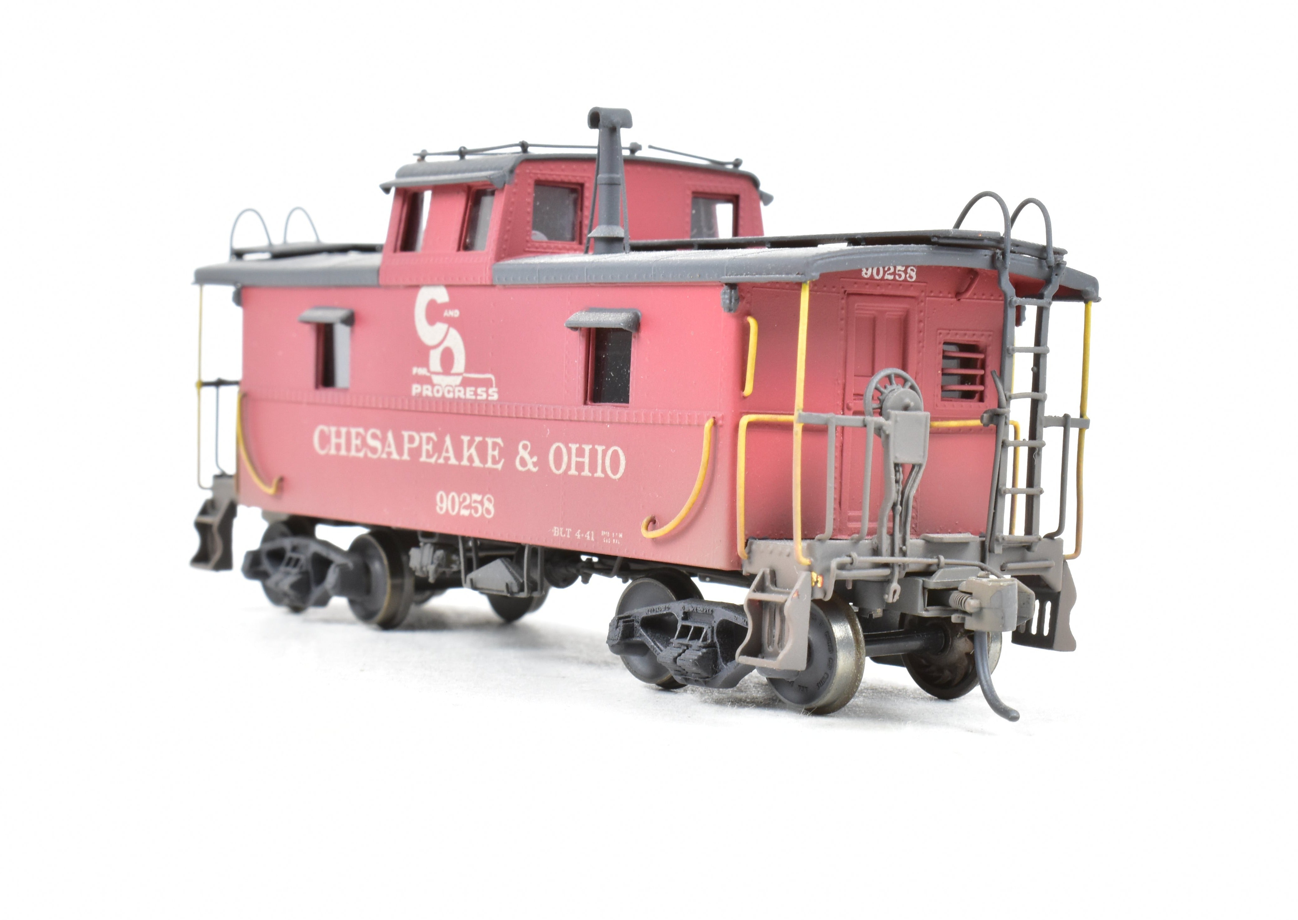 HO Scale Brass OMI - Overland Models, Inc. Chesapeake & Ohio (C&O) Steel Caboose Model from the #90200 - 90299 Series, CP & Weathered Version, Specifically No. 90258