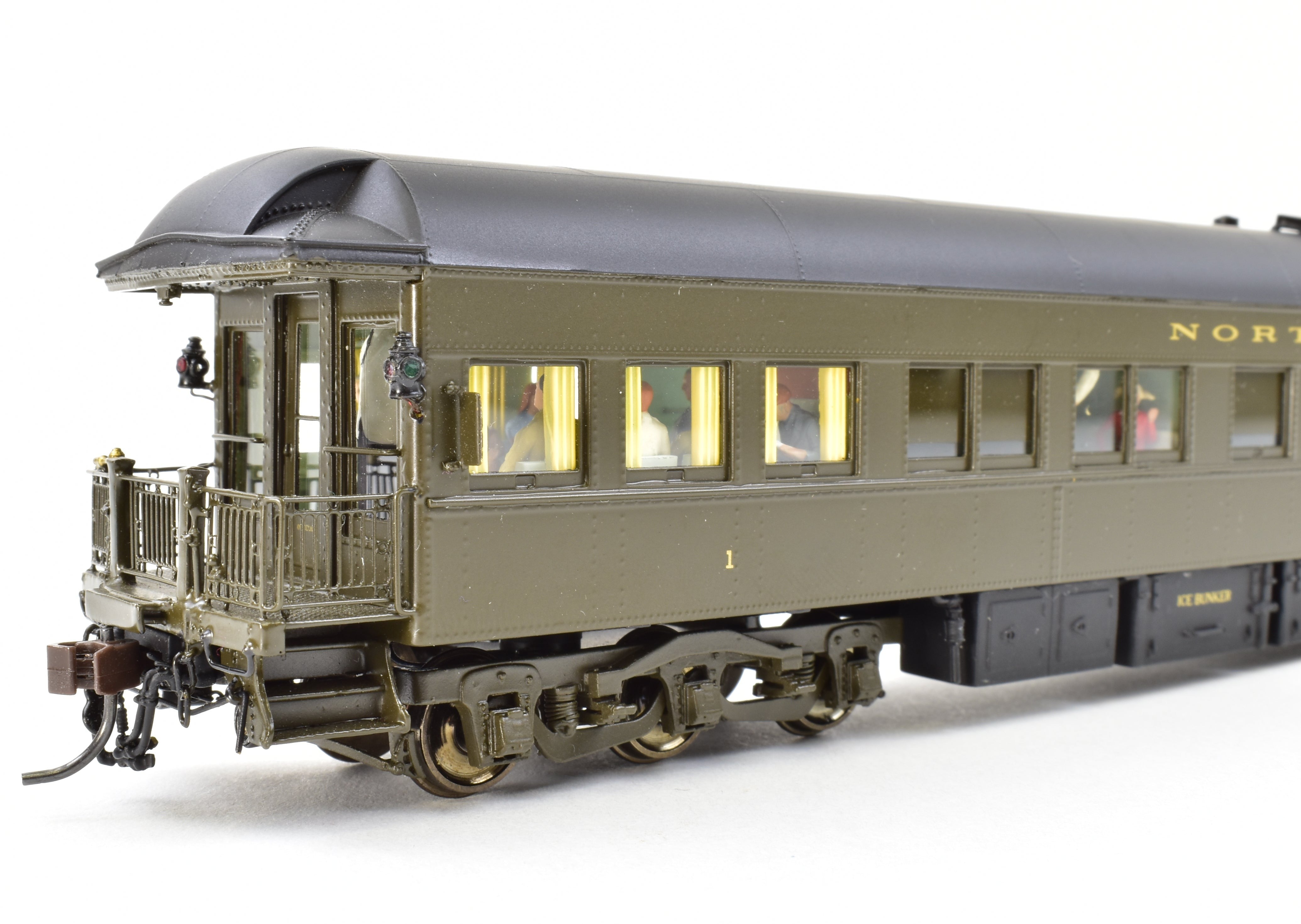 HO Scale Brass Model Northern Pacific Business Car #1 Version 1, Factory-Painted in Pullman Green by W&R Enterprises