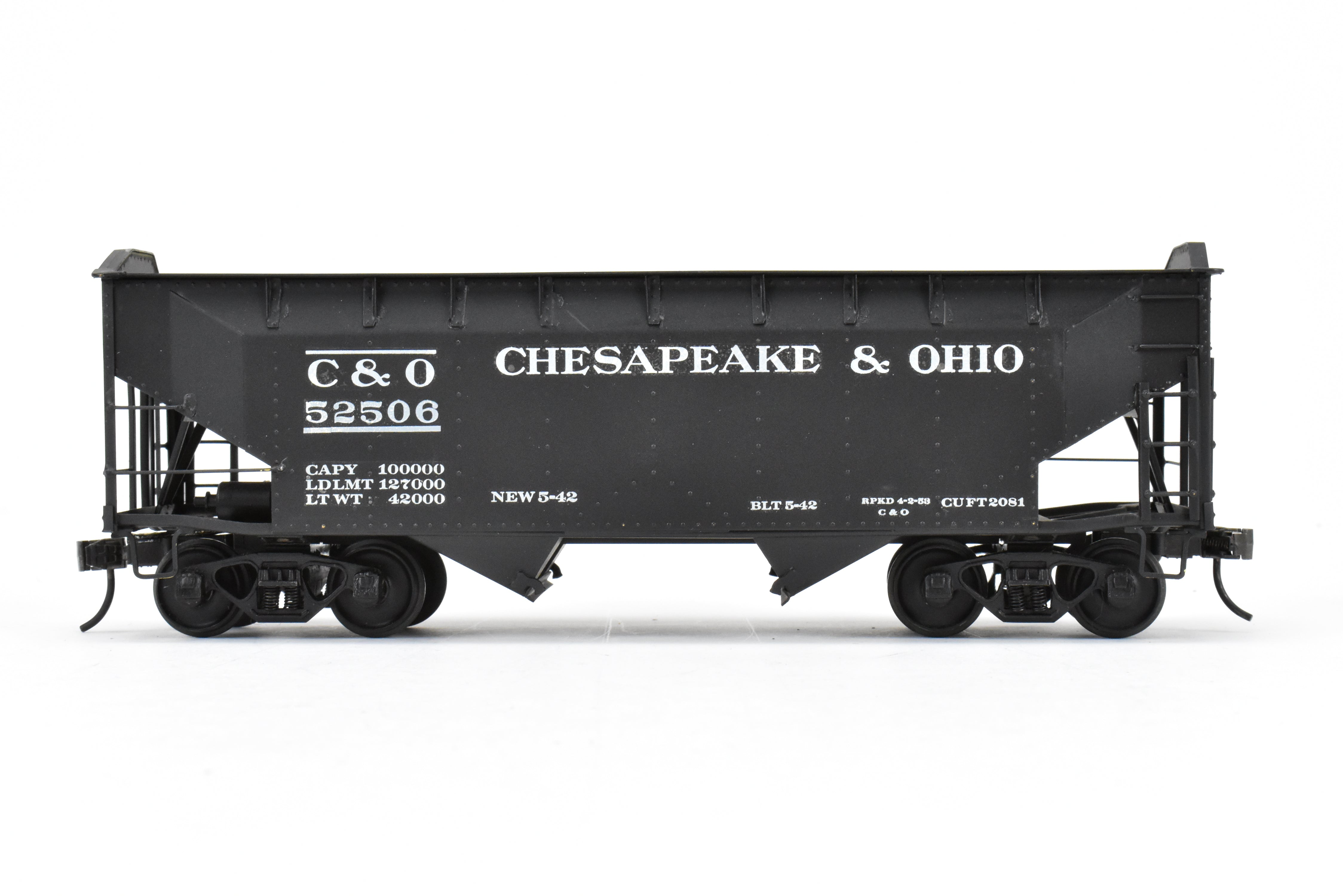 O Scale Model Train - Brass US Hobbies C&O (Chesapeake & Ohio) Offset Side Twin Hopper with Peaked Ends, CP No. 52506