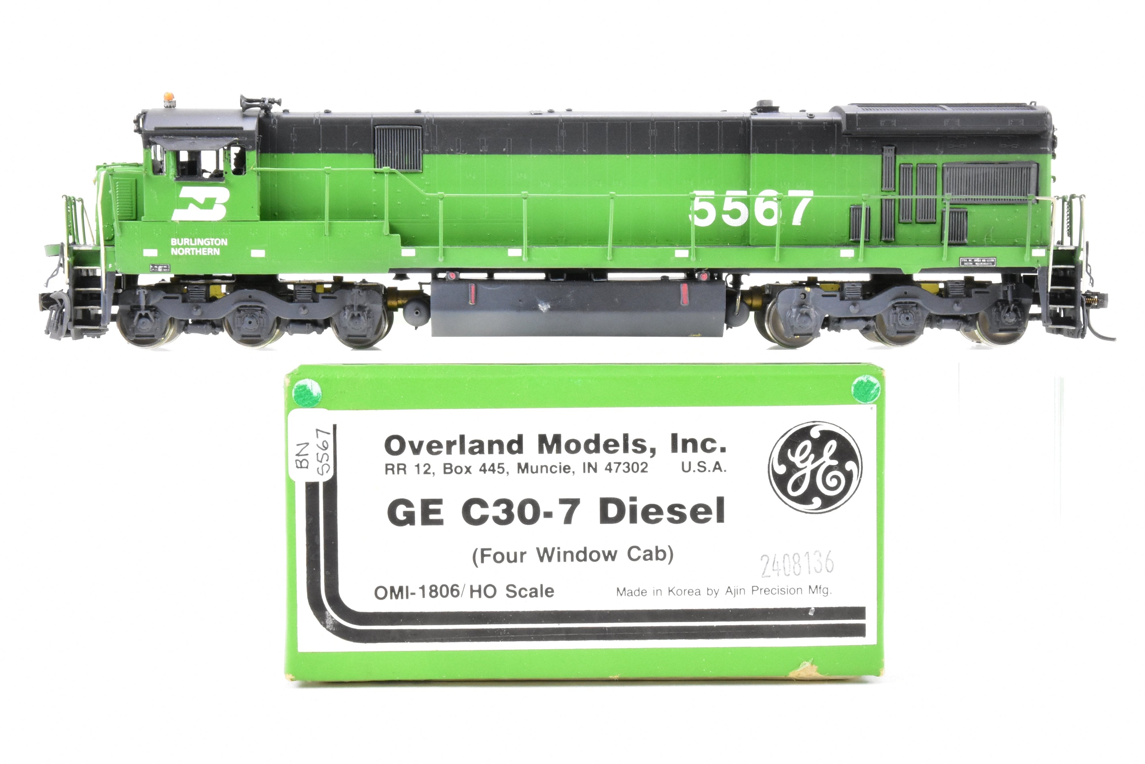 HO Scale Brass Model Train Locomotive - Overland Models Inc. Burlington Northern GE C30 - 7 Four Window Cab Custom Painted Locomotive No. 5567