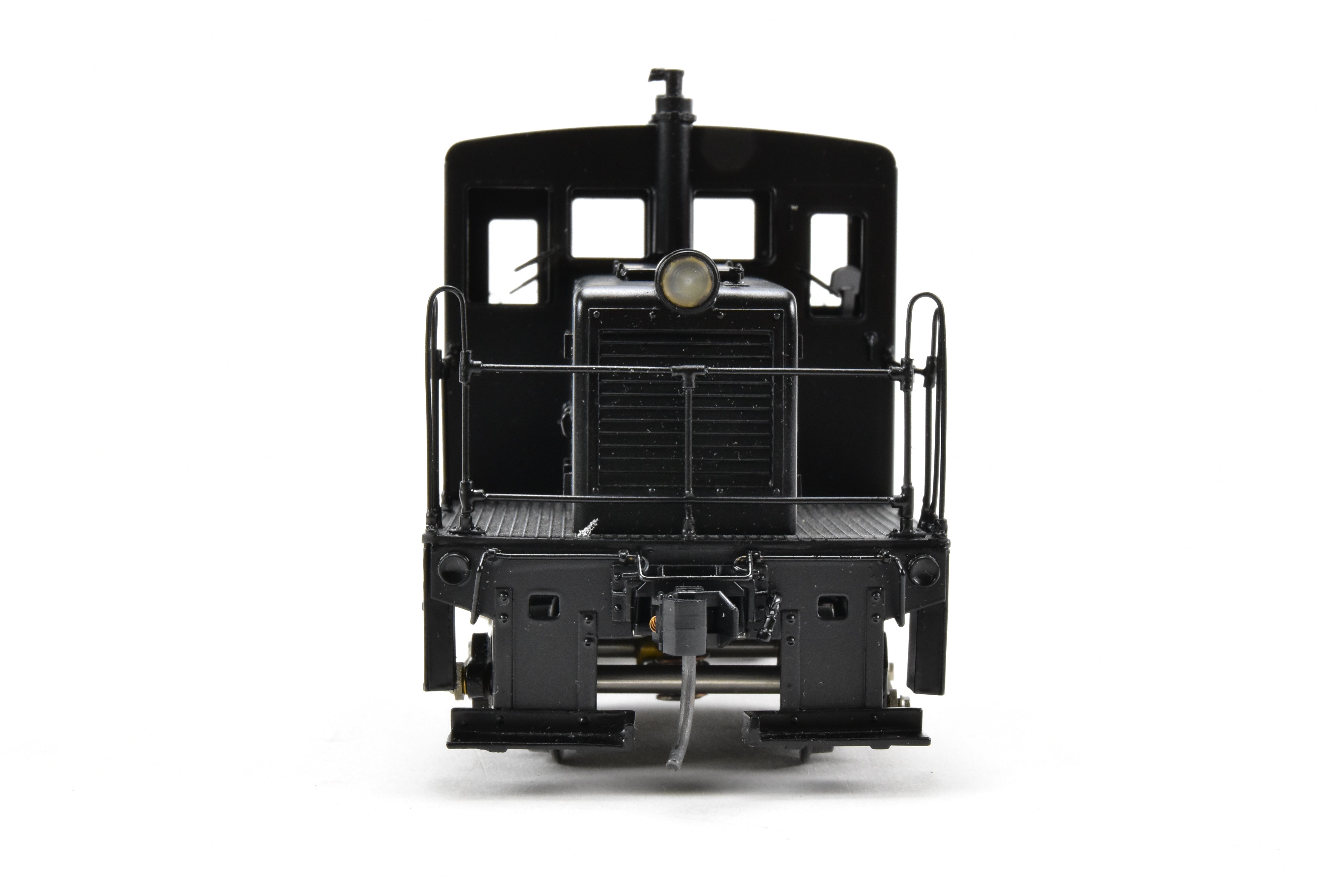 O Scale 1:48th Brass RYM - Rich Yoder Models 45 Ton Side-Rod Diesel FP in Glossy Black, Unlettered, Ideal for Shortline/Industrial Switching