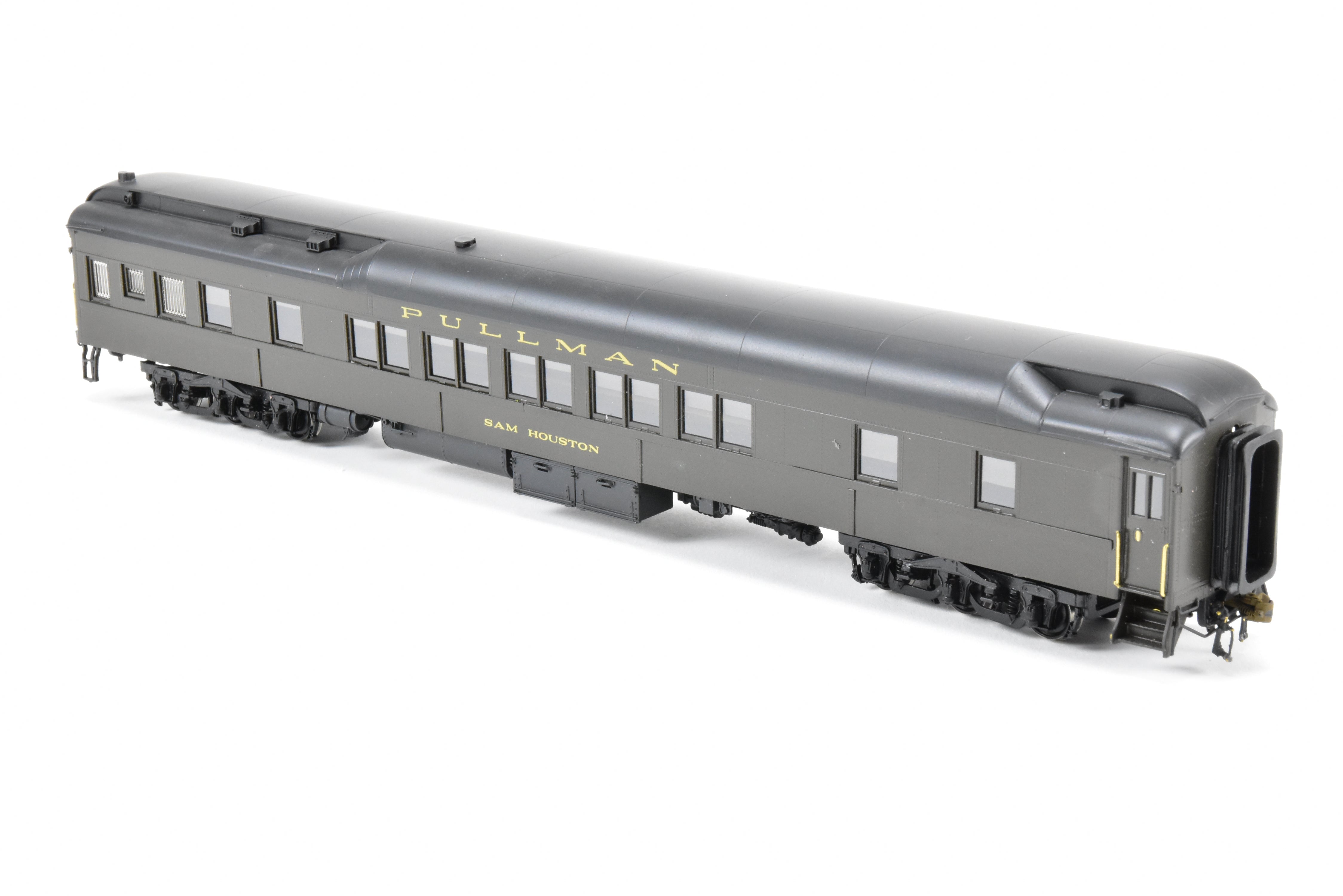 HO Scale Brass Precision Scale Co. (PSC) Pullman 80-Foot Sleeper Model with 10-1-2 Plan 4074 and Single Vestibule, Mechanically Air-Lettered 'Sam Houston'