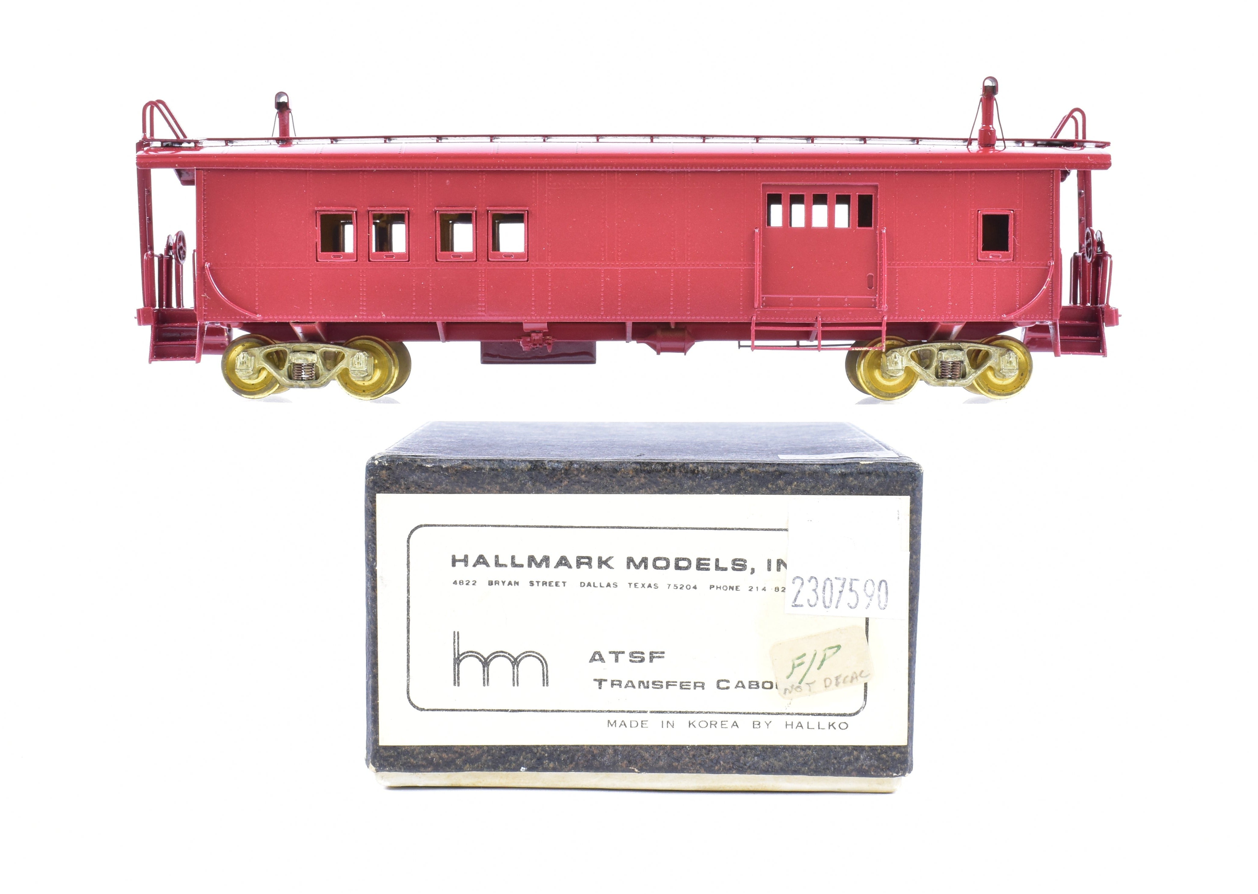 HO Scale Brass Hallmark Models ATSF - Santa Fe Transfer Caboose with Factory - Applied Paint and Unlettered Design