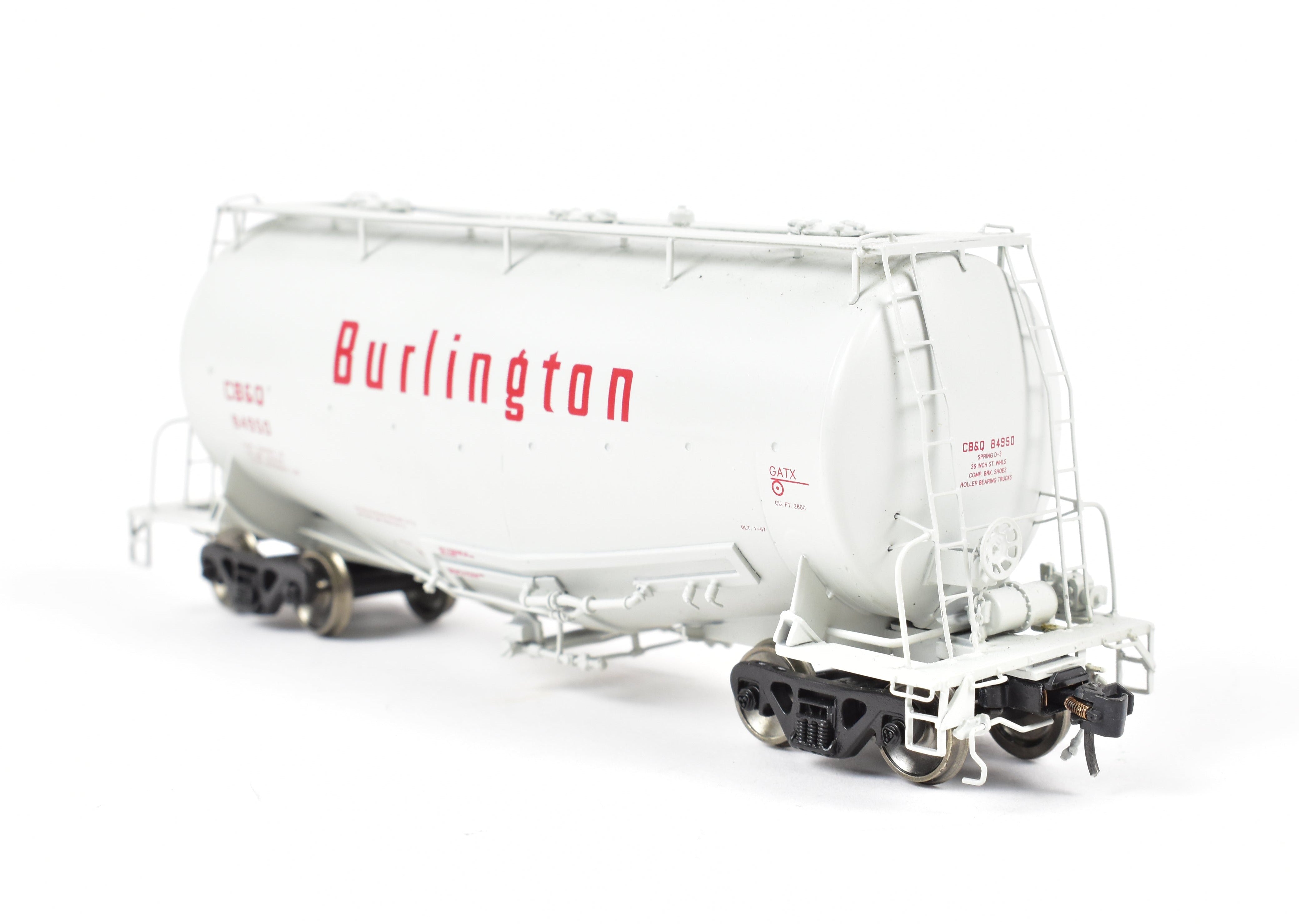 High - Quality HO Scale Brass Construction CON Railway Classics CB&Q - Burlington Route GATX Pressure Slide Whale Belly Cement Hopper Model FP CB&Q 84950