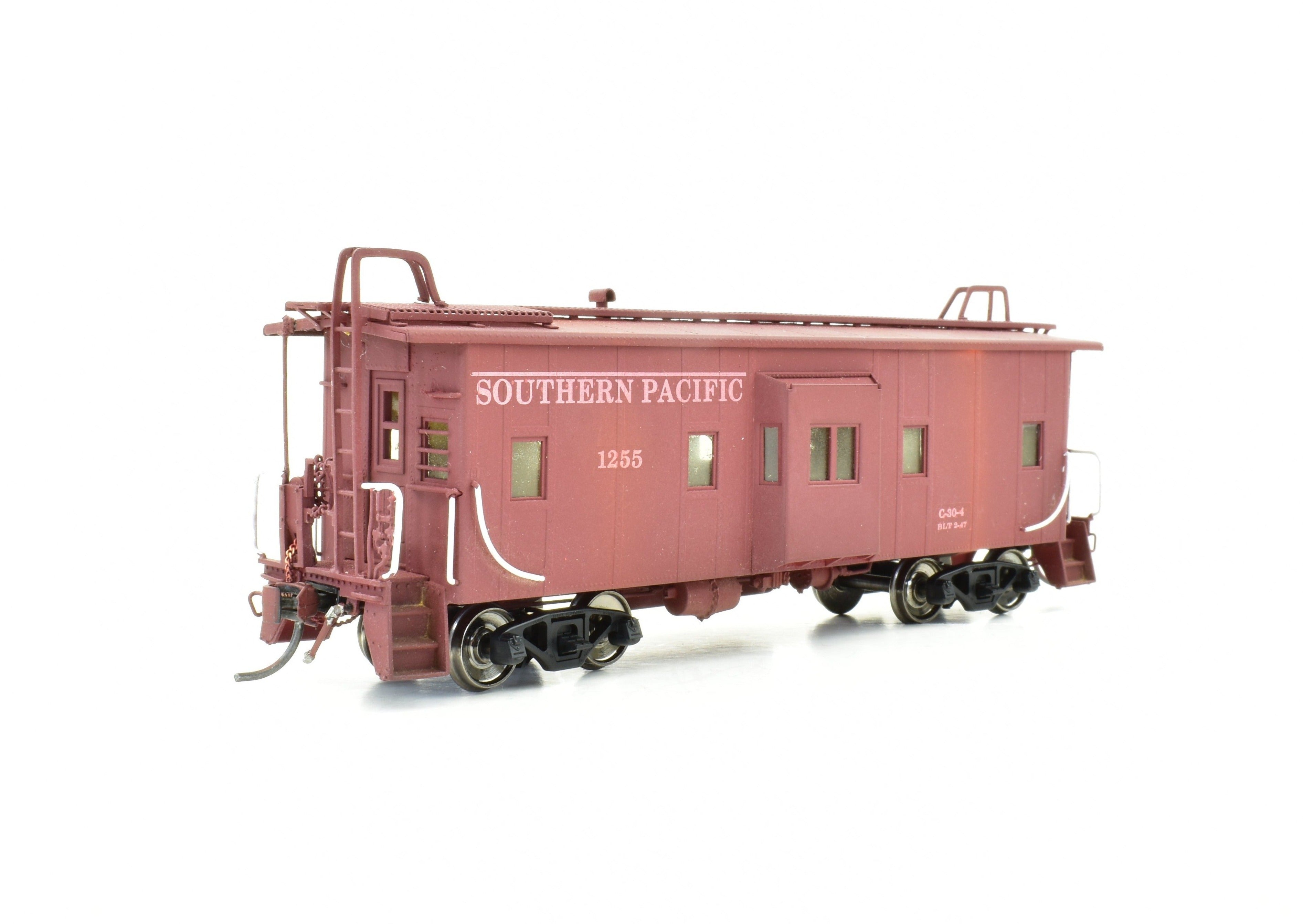 HO Scale Brass Precision Scale Co. Model of Southern Pacific C-30-4 Bay Window Caboose with Custom Painting and Weathering, Imported from Korea in 1990