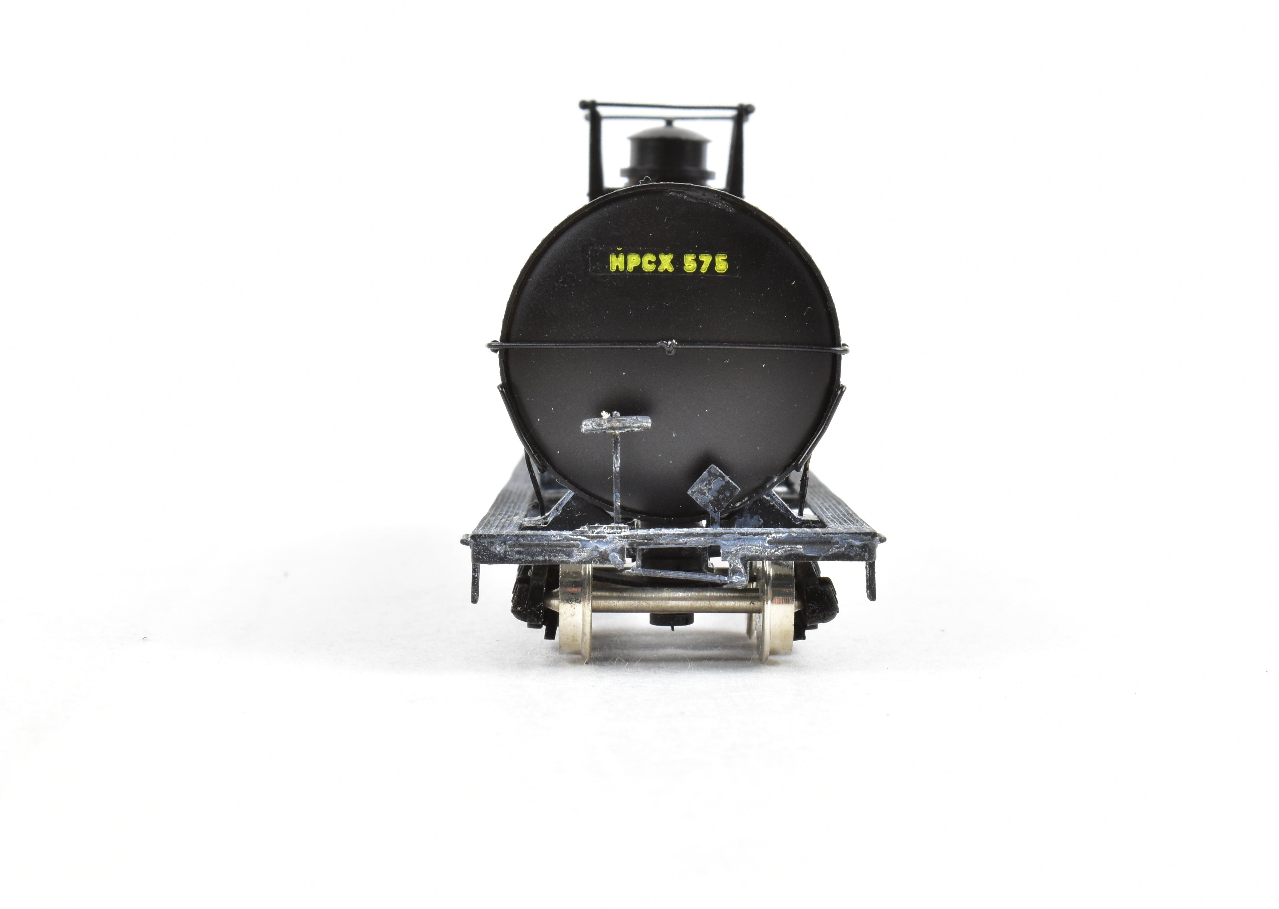 HO Scale Brass Precision Scale Co. 12,000 Gallon Tank Car, Professionally Painted Black with Hercules Powder Company Lettering