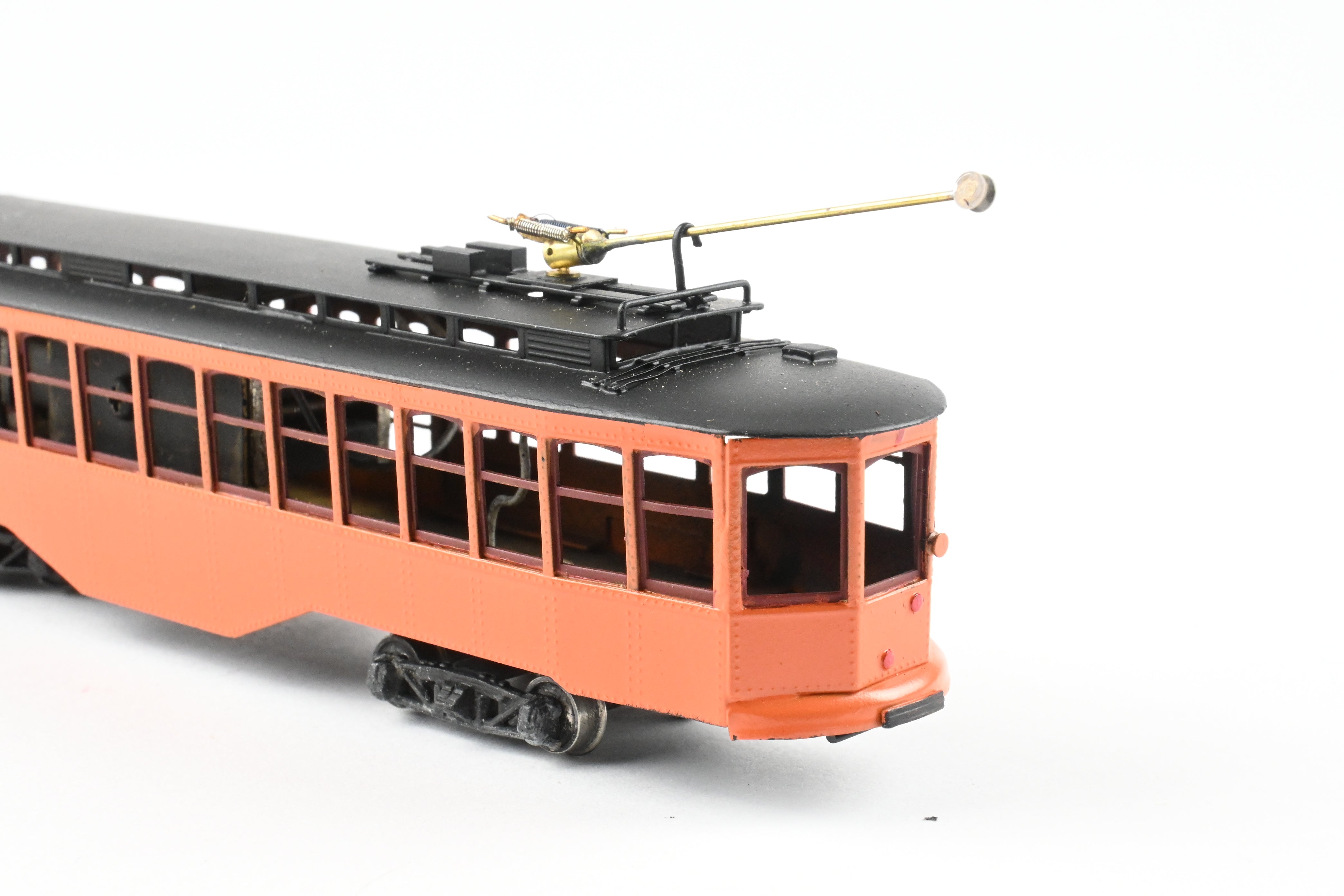 HO Scale Brass Single Ended Trolley Car Model of Pittsburgh Railway Co. by Fairfield Models, Custom Painted in Orange and Black without Lettering