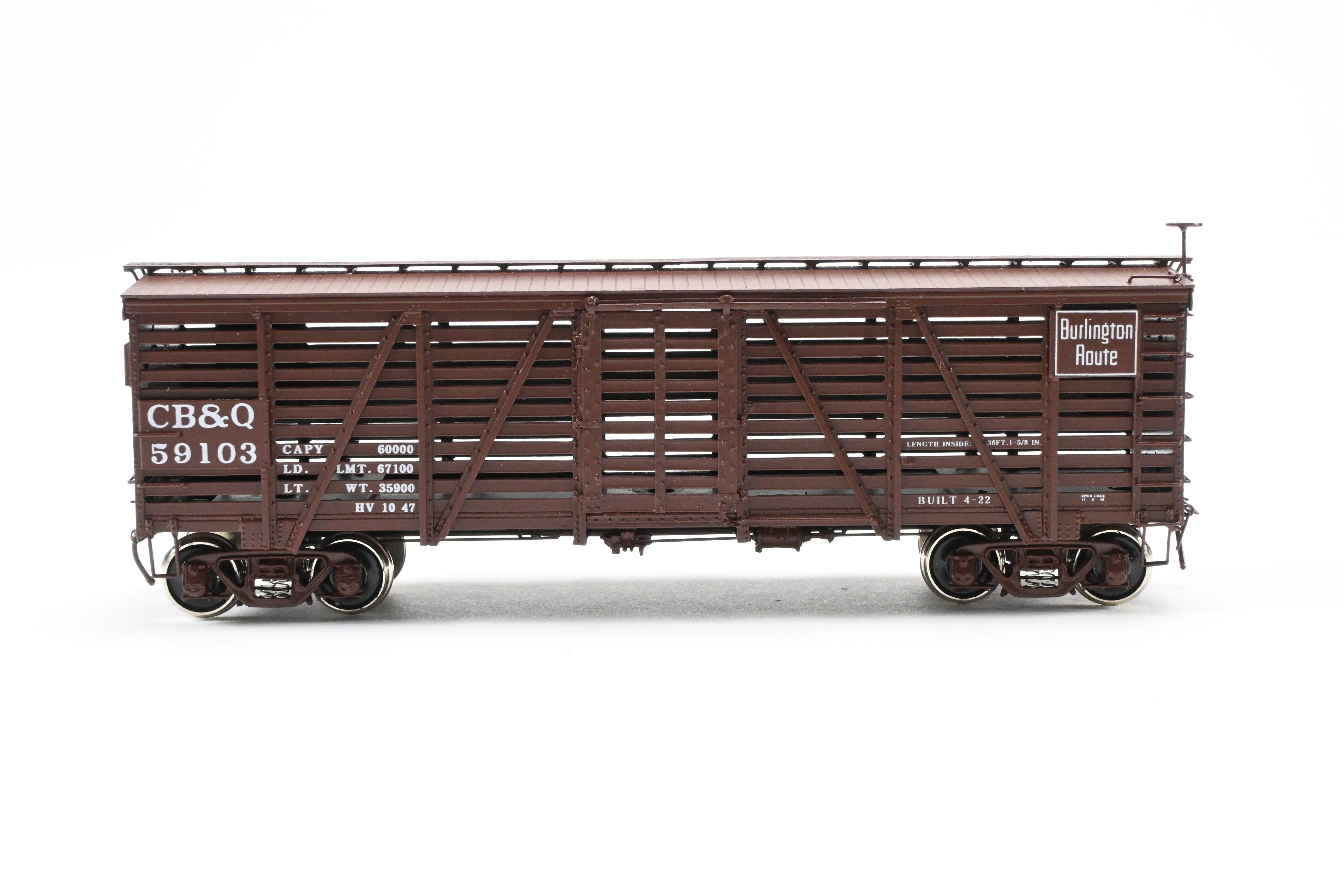 HO Scale Brass Challenger Imports CB&Q - Burlington Route Class SM - 16 36 - Foot Stock Car Model, Factory - Painted FP No. 59103