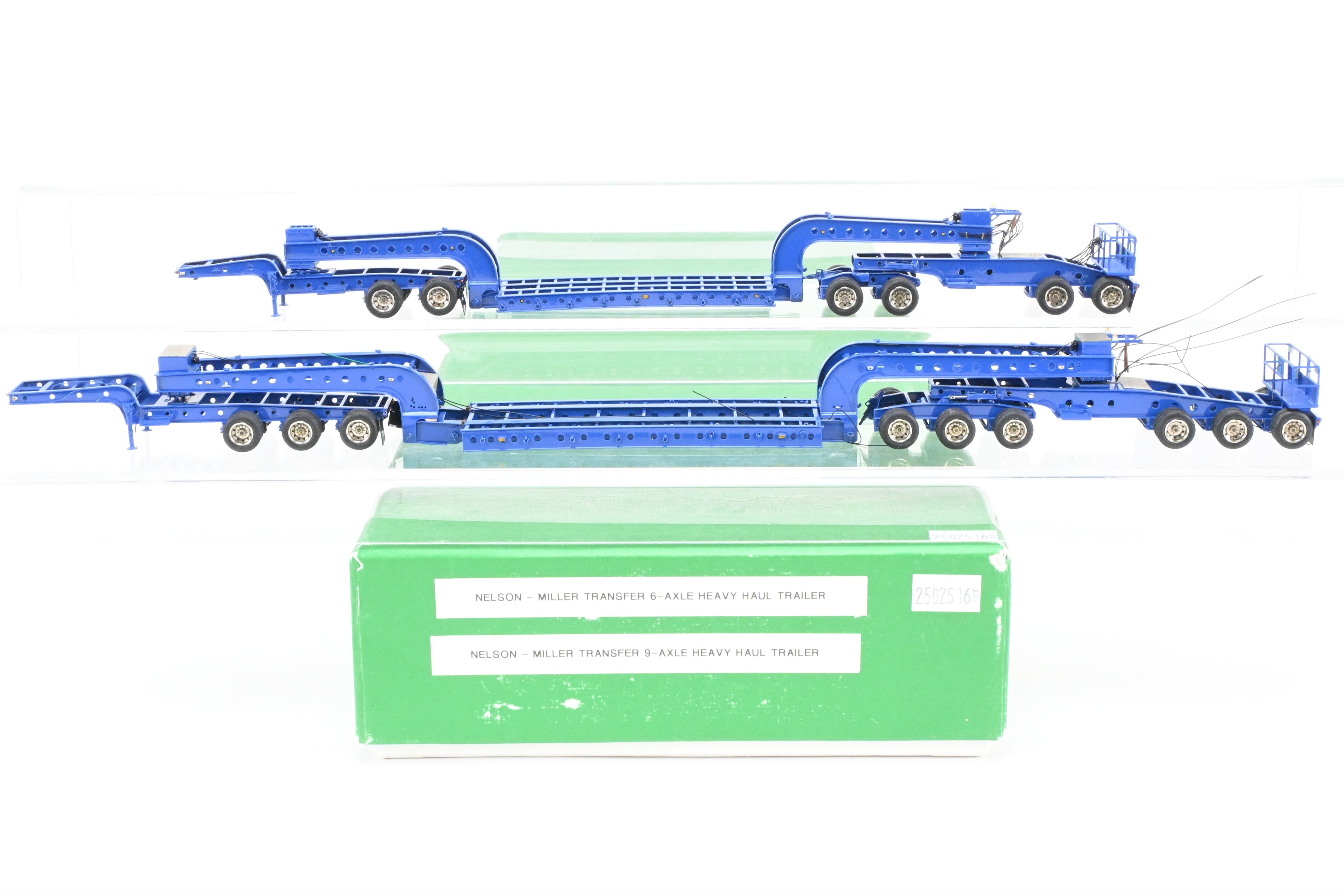 HO Scale Brass Construction OMI - Overland Models, Inc. Nelson Miller Transfer Extremely Rare One-of-a-Kind Pilot Models of 6-Axle and 9-Axle Heavy Haul Trailers in FP Blue, Never Produced