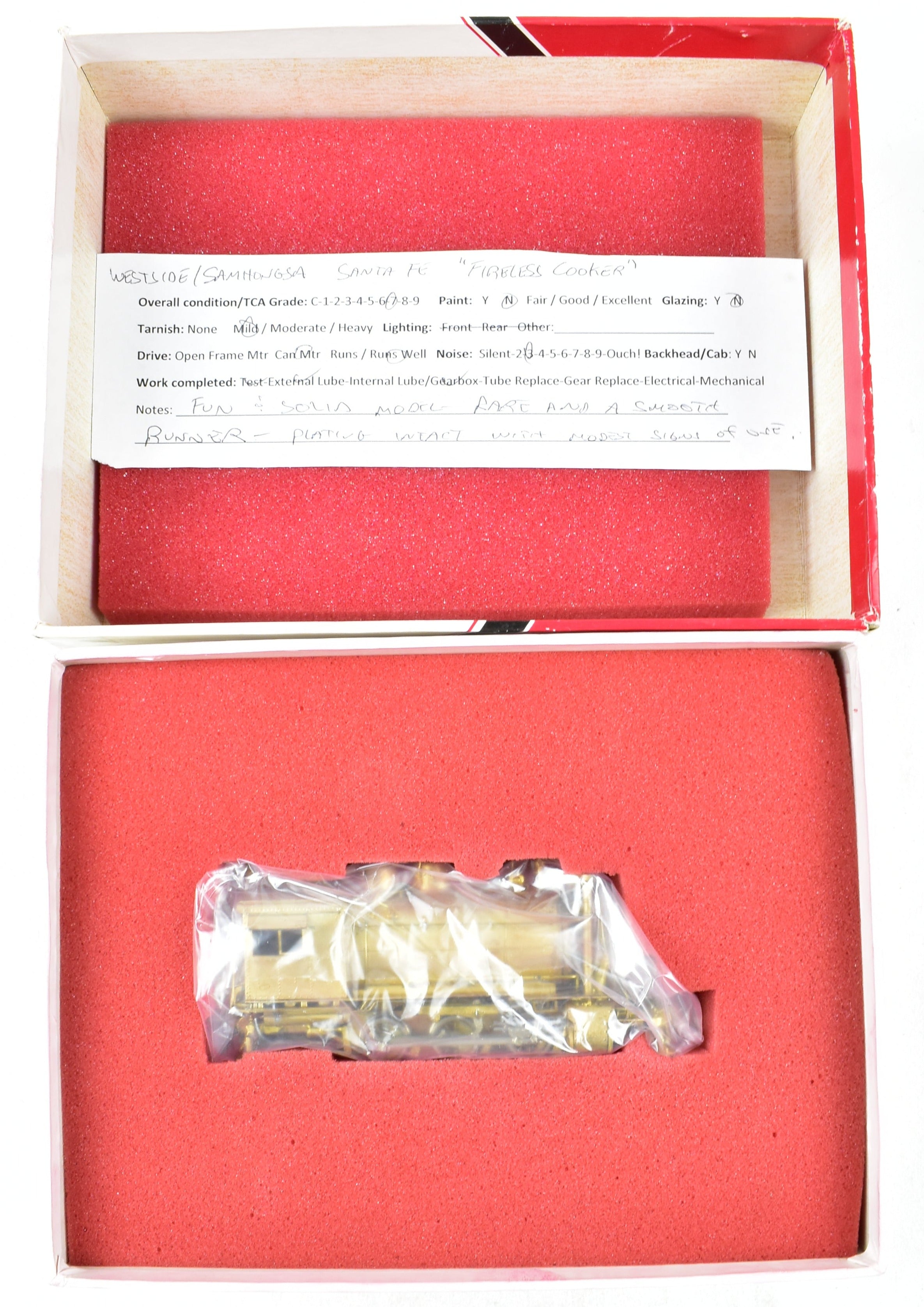 High - Quality HO Scale Brass Model of Westside Model Co.'s ATSF - Santa Fe 0 - 6 - 0T Fireless Cooker Locomotive, Numbered #2299