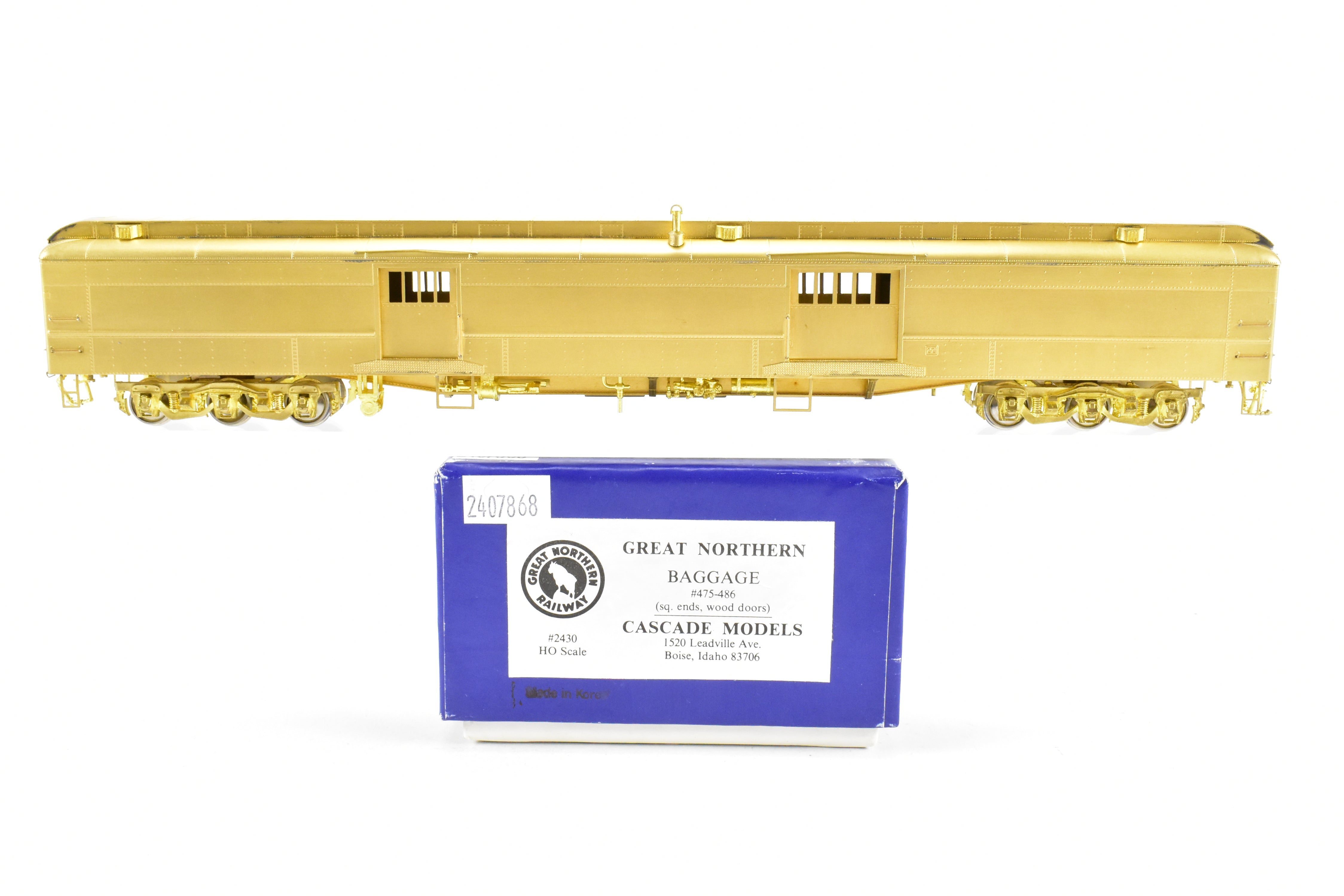 HO Scale Brass Cascade Models Great Northern (GN) Baggage Car Original Version with Square Ends and Wood Doors, Model Numbers #475 - #486