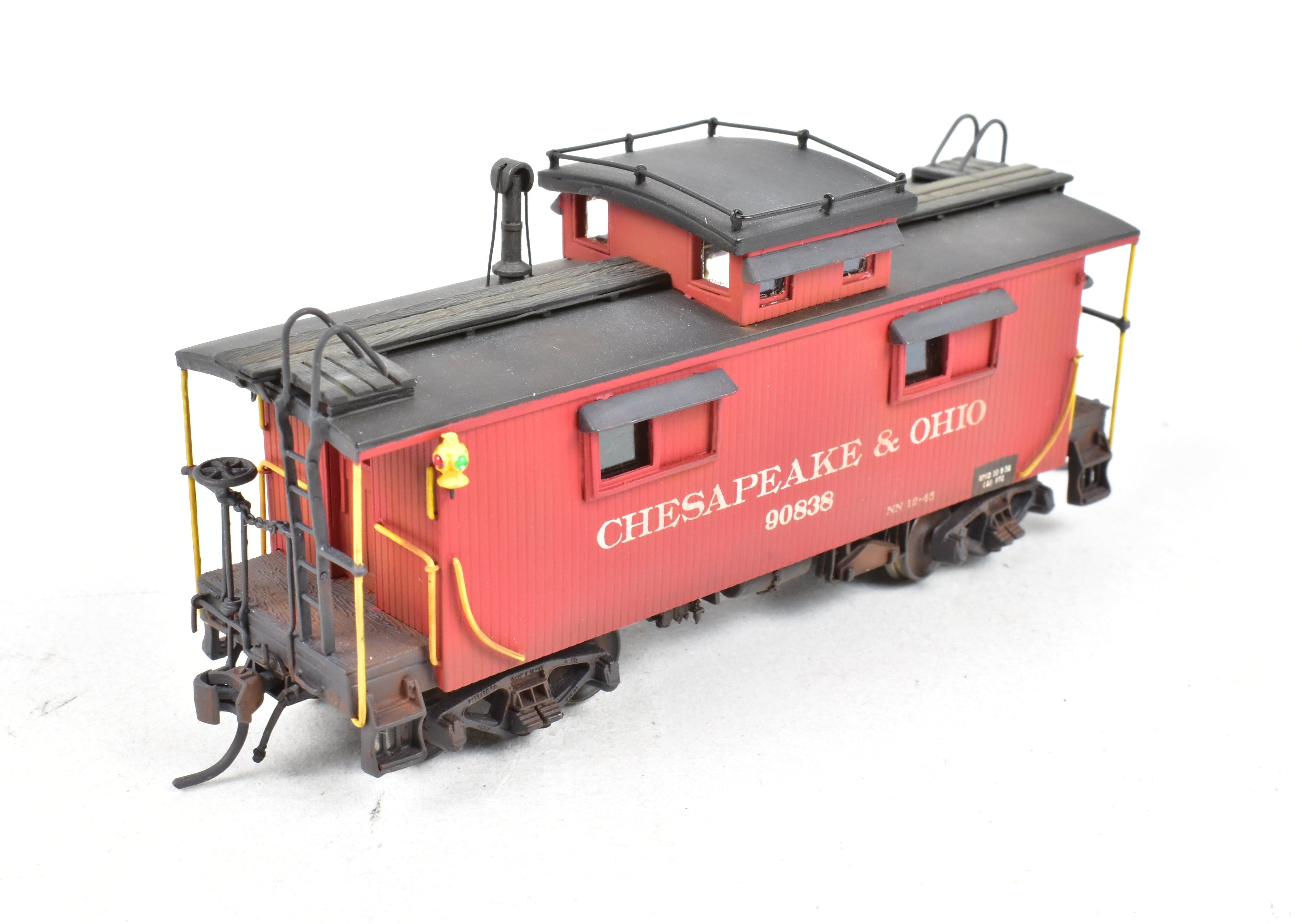 HO Scale Brass OMI - Overland Models, Inc. Chesapeake & Ohio (C&O) Wood Caboose Model with Custom Paint and Weathering, CP & Weathered No. 90838