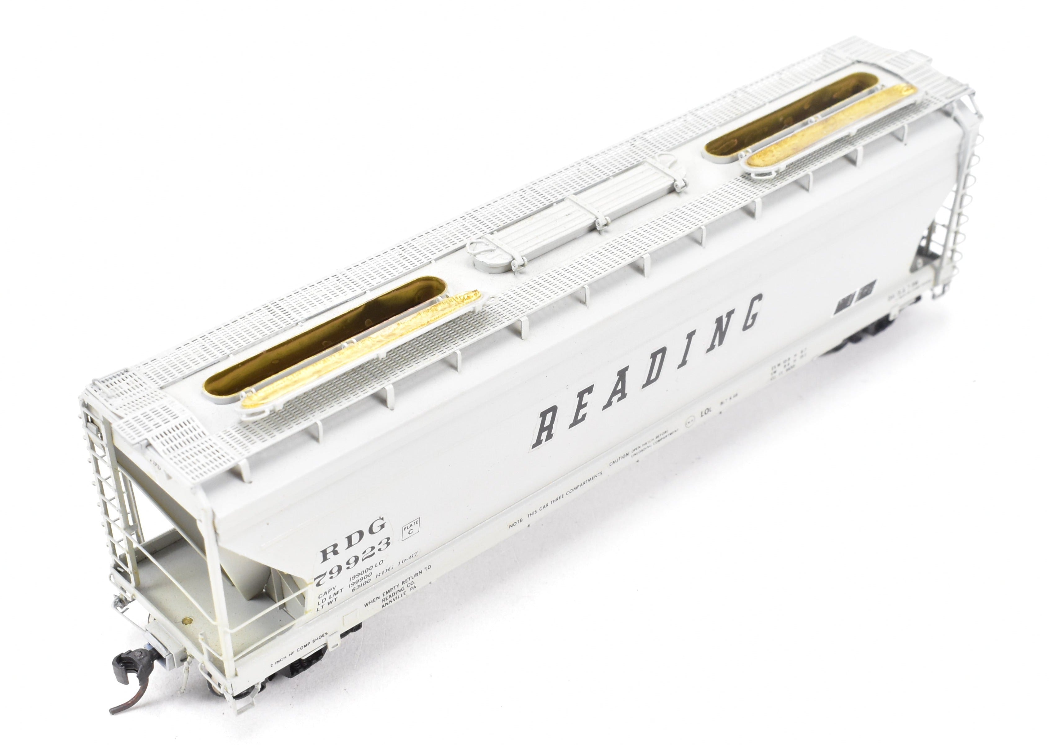 HO Scale Brass Model Train - Overland Models, Inc. (OMI) Reading RDG ACF 3 - Bay Centerflow 4650 Covered Hopper with 3 Long Hatches, CP No. 79923