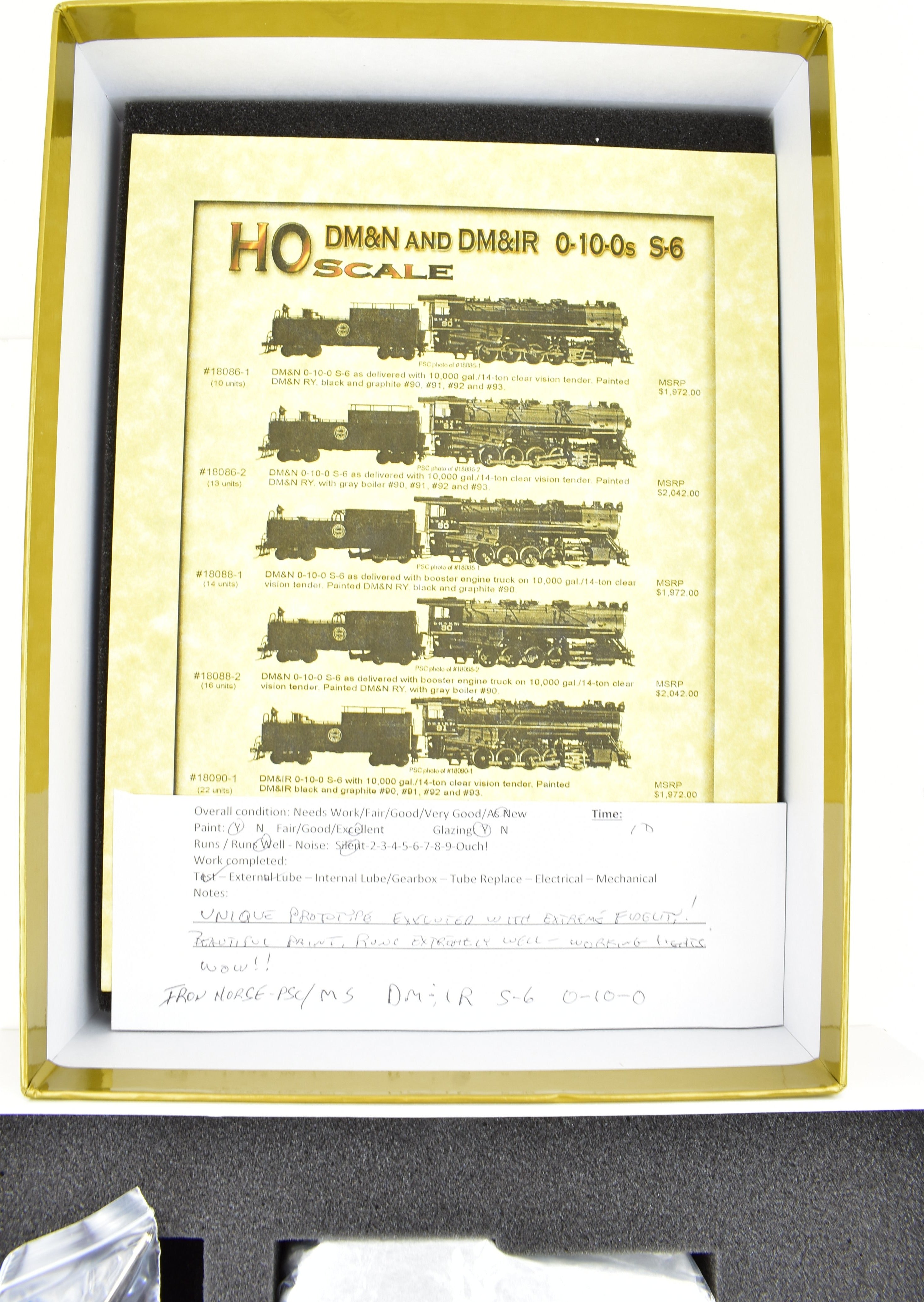 HO Scale Brass Model Train - Precision Scale Co. DM&IR S-6 0-10-0 Factory Painted Prototype #93