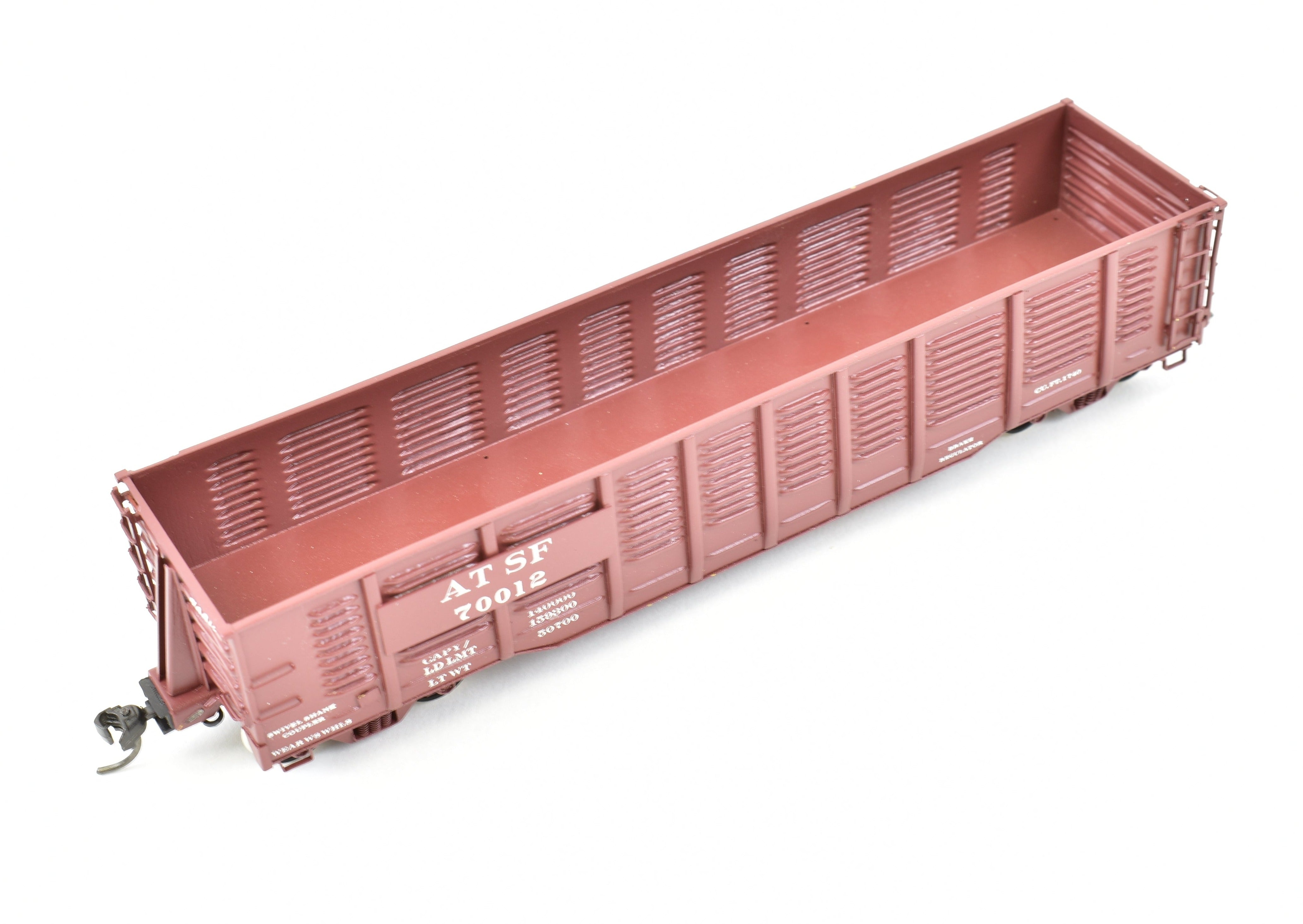 HO Scale Brass Gondola Model by OMI - Overland Models, Inc., ATSF - Santa Fe 100 Ton Pro - Painted Gondola with Road Number 70012