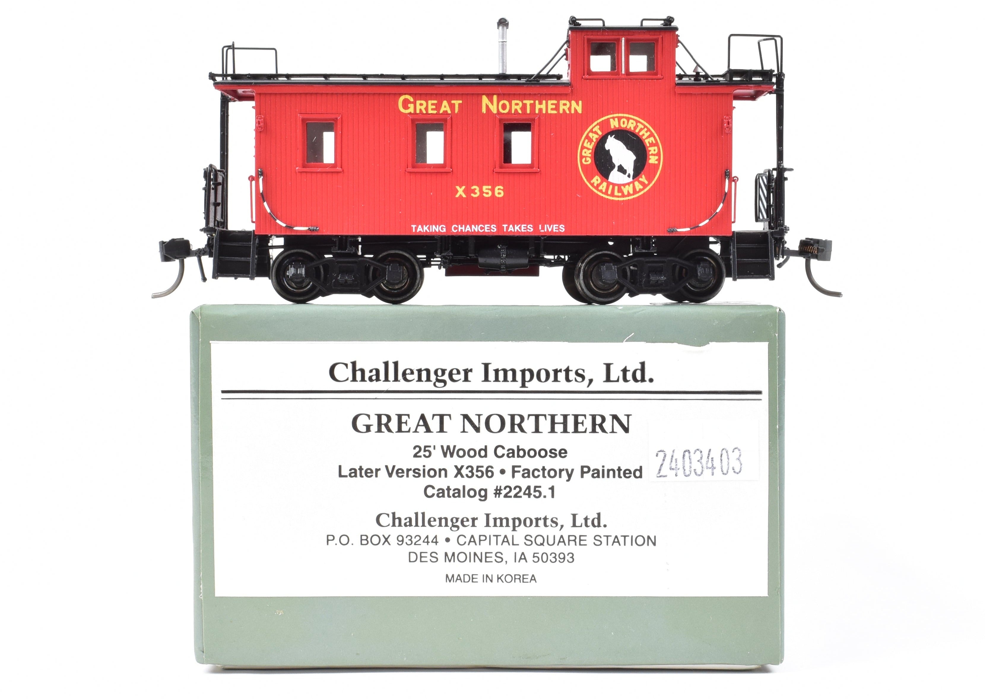 HO Scale Brass Challenger Imports Great Northern 25' Wood Caboose, Later Version X356